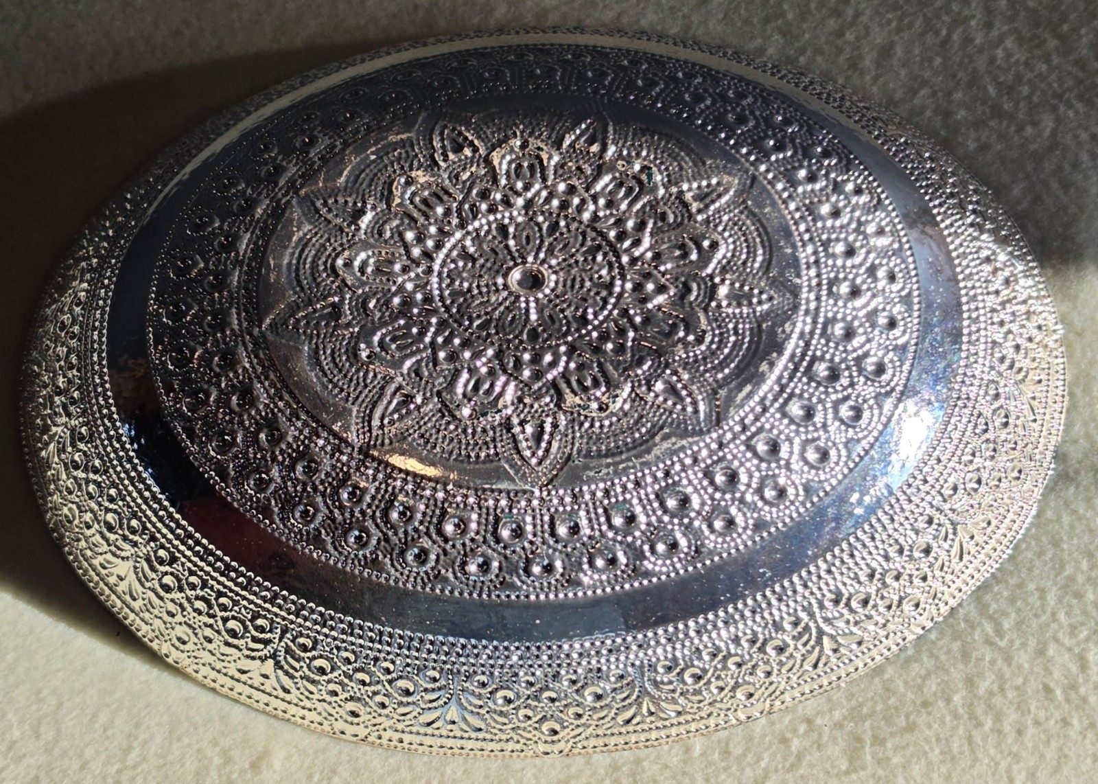Turkish Glass Round Oval Serving Gold Green 11.5″ X 9″ X 2.5″ Beautifully Made