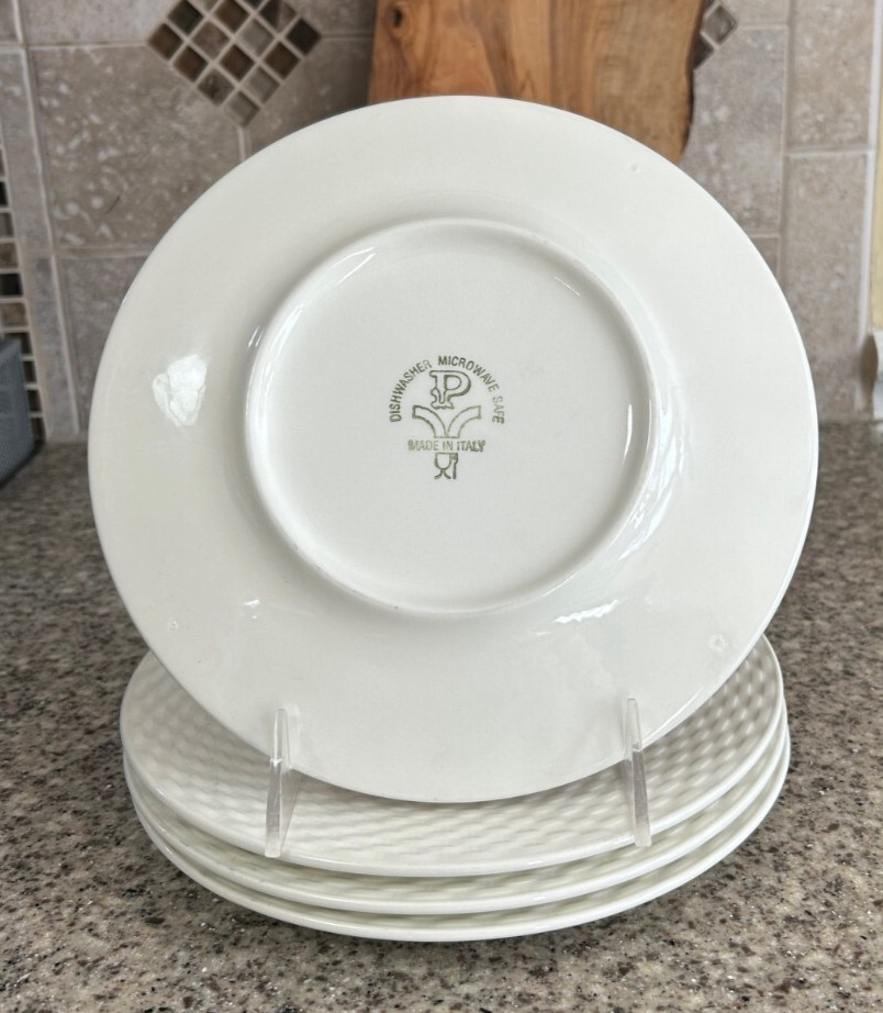 Pagnossin~President White~Treviso~Ironstone~Rim Salad Plates~Italy~Four