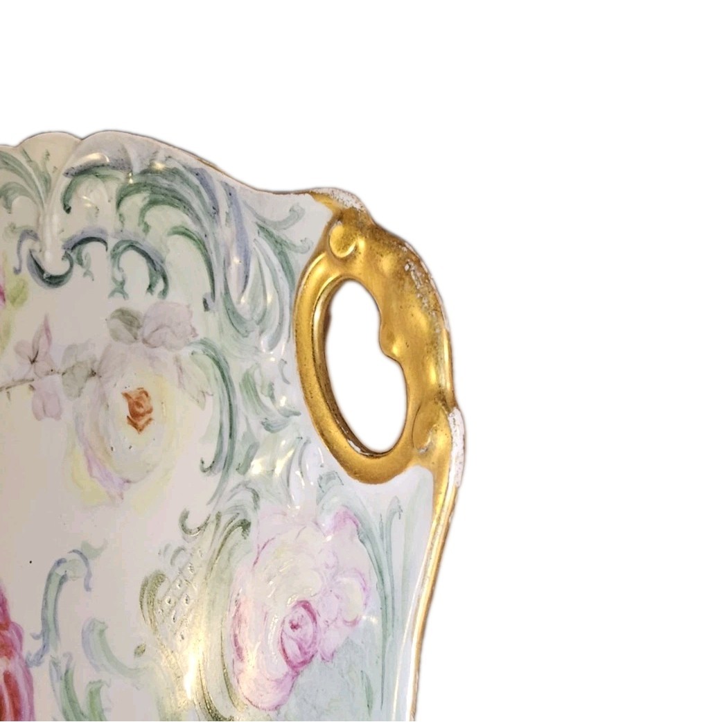 JP Limoged France Plate Handpainted Decoritive Scalloped Cut Gilted 1896 Signed