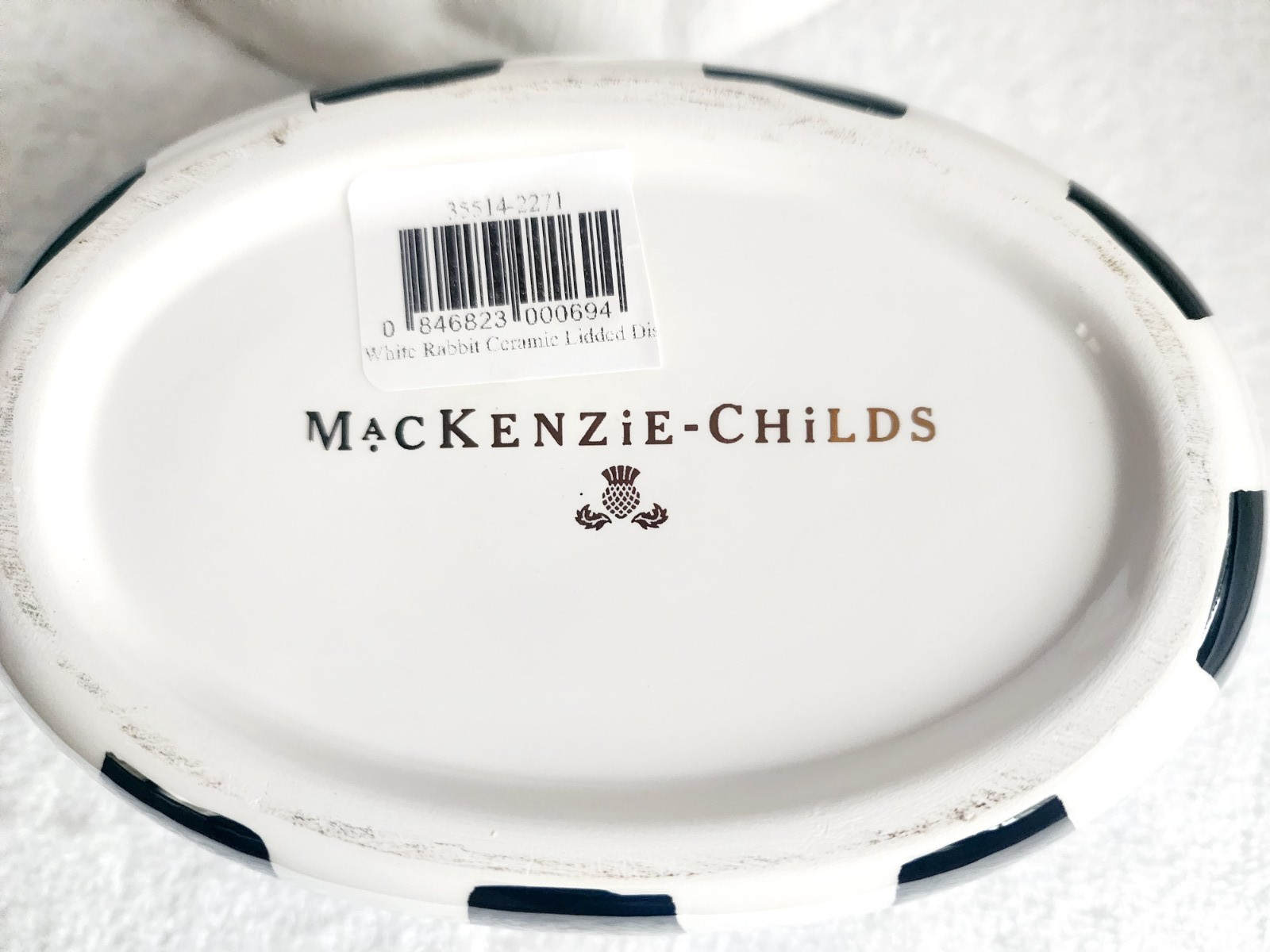Mackenzie Childs White Rabbit Ceramic Lidded Dish Courtly Check NEW! *OPEN BOX*