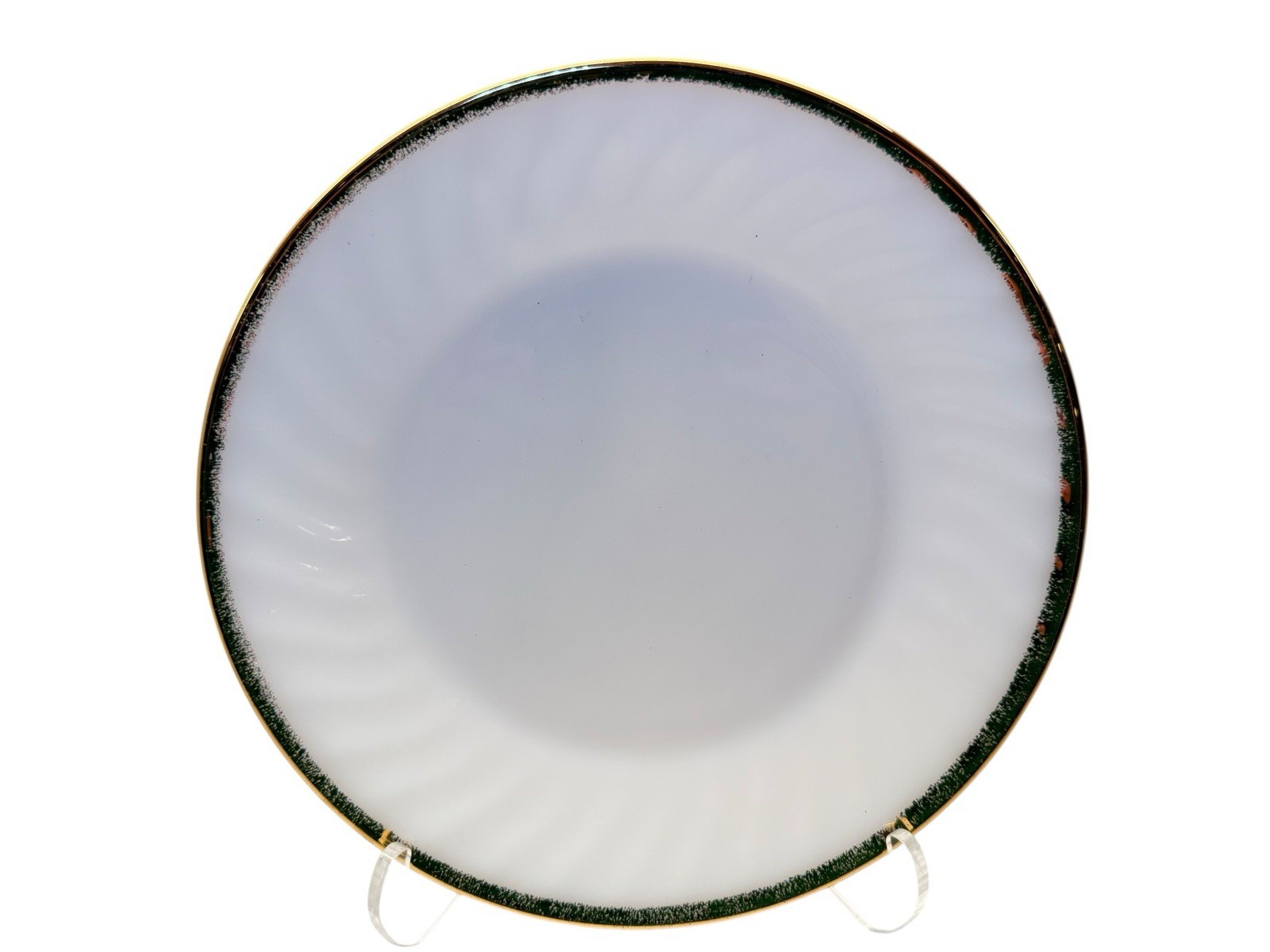 EXCELLENT Fire-King Golden Anniversary 9″ Dinner Plates Smooth Rim Gold Set of 2