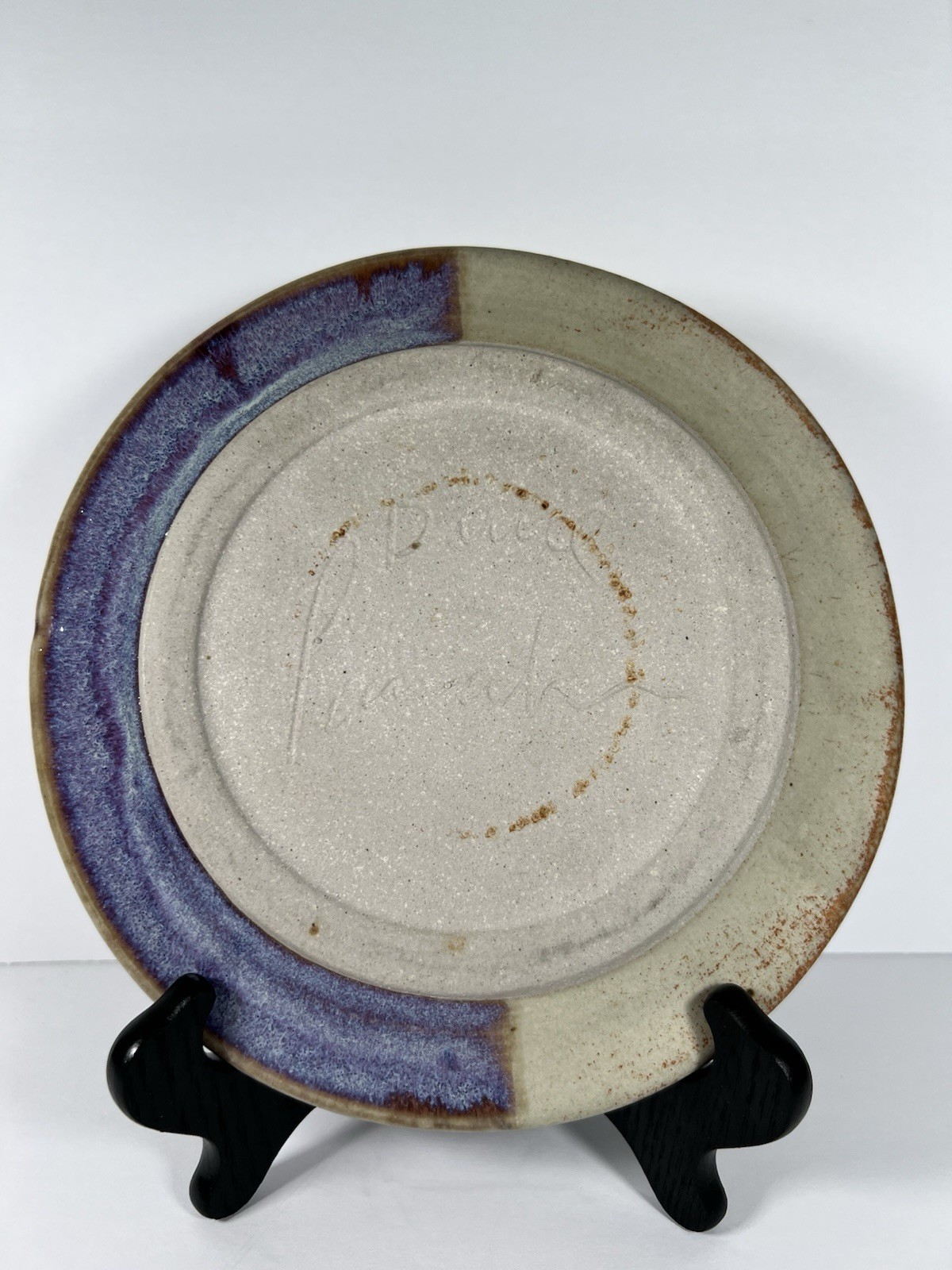 Bruce Larrabee Studio Pottery 9” Abstract Drip Glaze Signed UT Art Signed Plate
