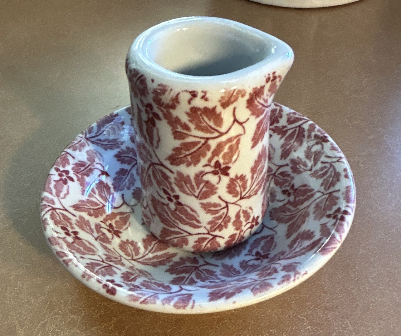 Vintage TEPCO China Red Leaf Pattern Creamer and Saucer Set White Red USA