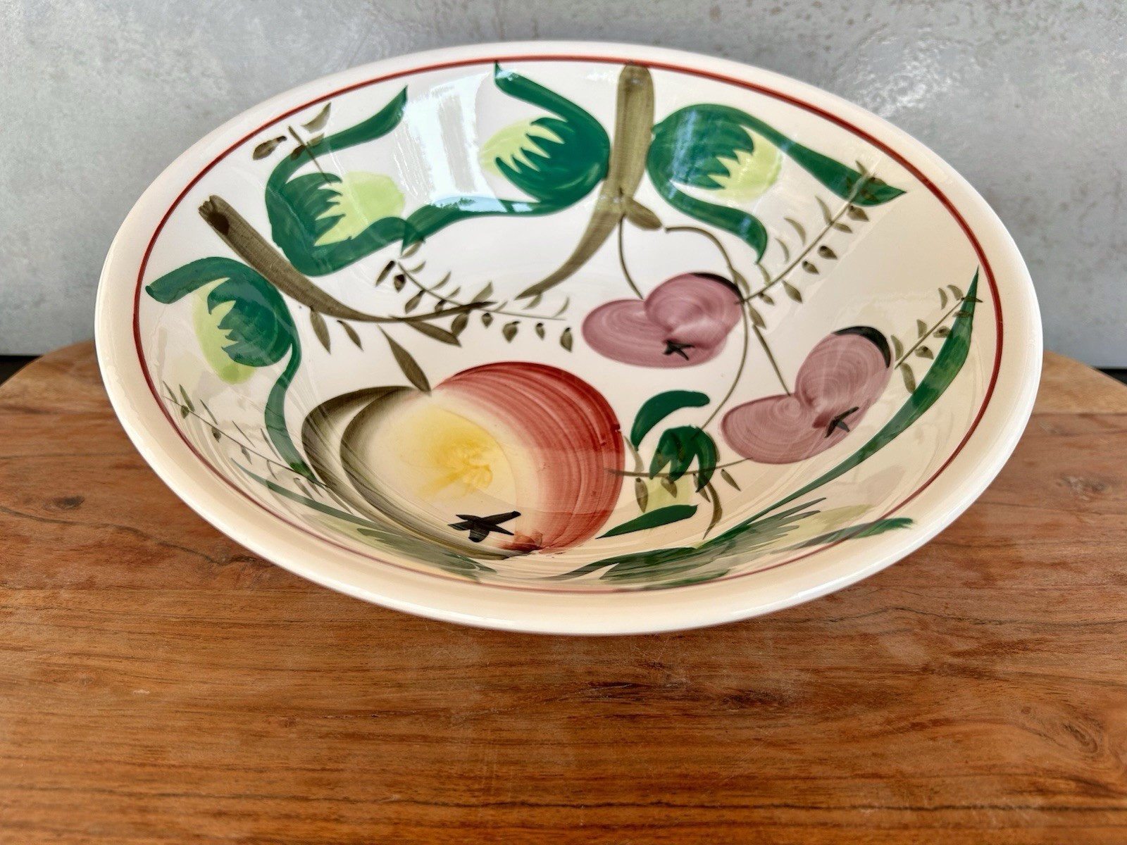 Ironstone Hand Painted Fruit Floral Ironstone Bowl, Round, 10in, Glossy