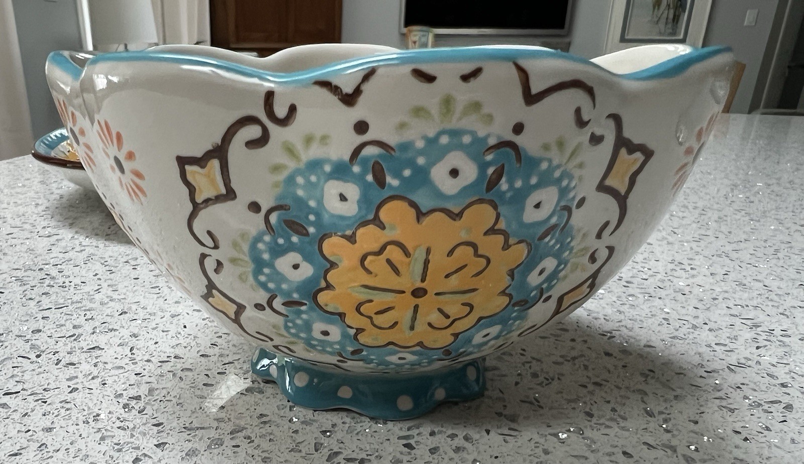 Artistic Accents Peacock Ceramic Oval Platter w/ Scalloped Bowl