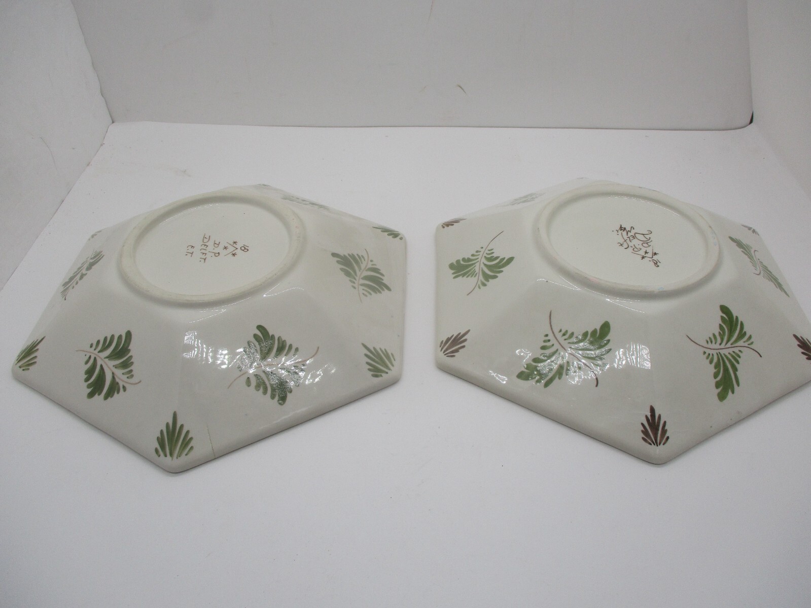 2 Vintage DP Delft Hexagon Floral 9″ Bowls