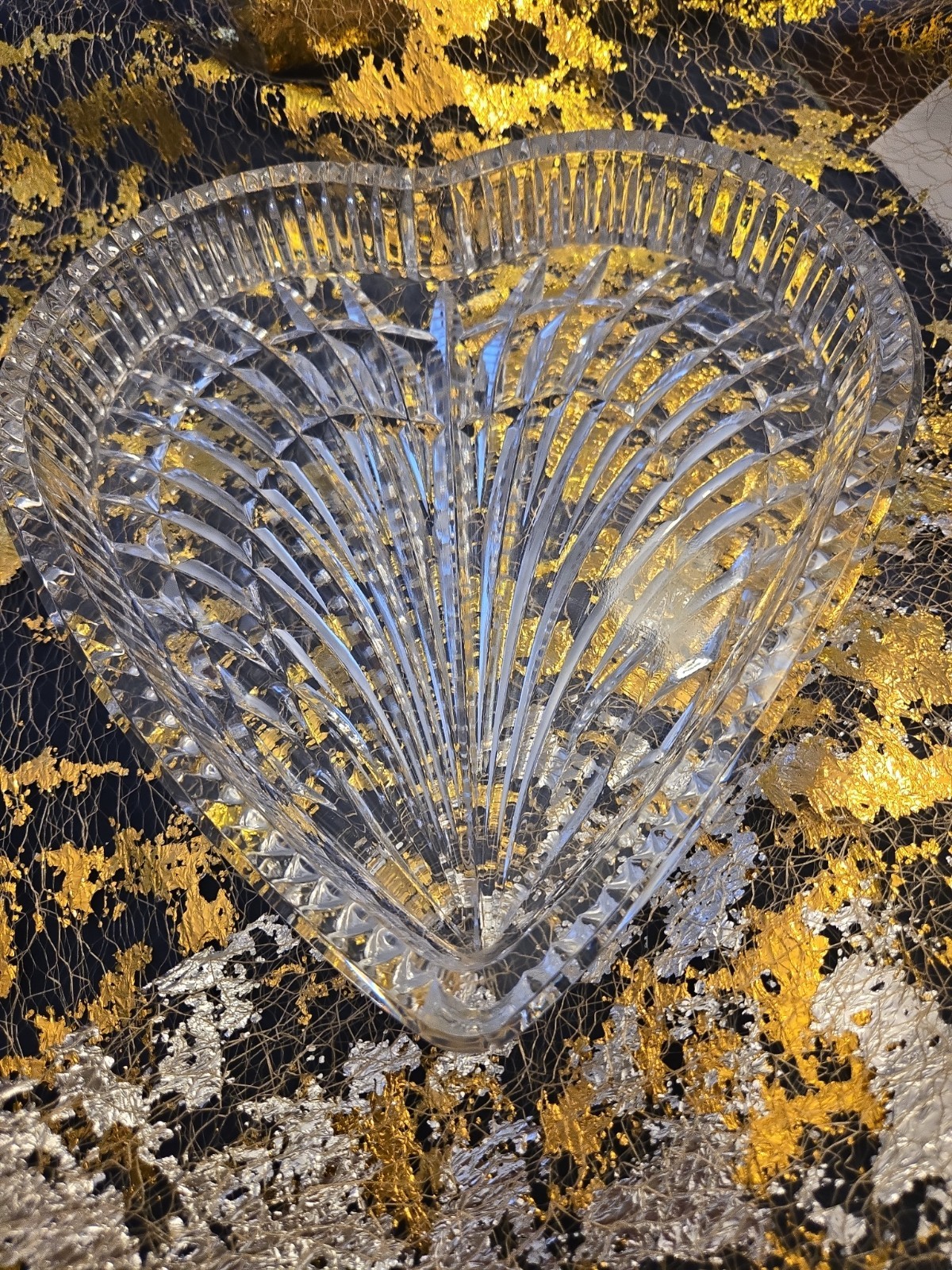 Waterford Crystal Heart Shaped Trinket Dish Vanity Tray 7”x7”