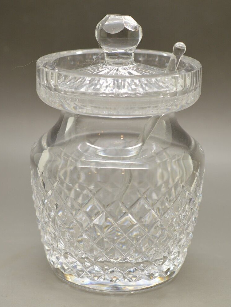 Waterford Crystal Alana Preserve Jelly Condiment Jar with Lid & Spoon 4.25″