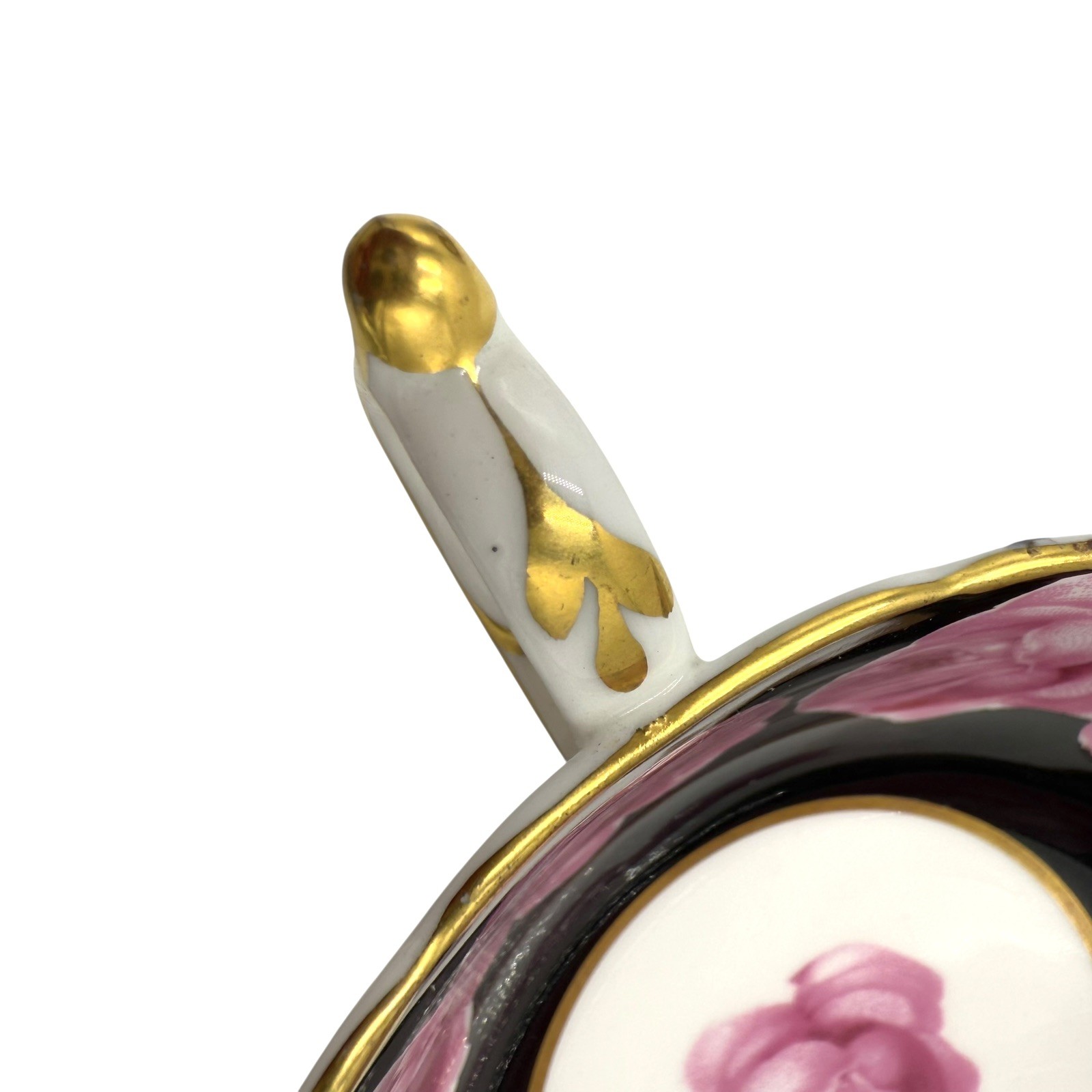 Paragon Pink Cabbage Rose Garland Black Gold Teacup & Saucer Double Warrant
