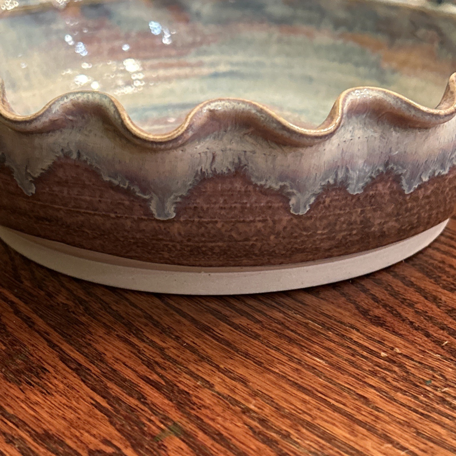 Studio Art Pottery Bowl 9.5″ Artist Signed “Hunt 5/88” Handcrafted Ruffle Edge