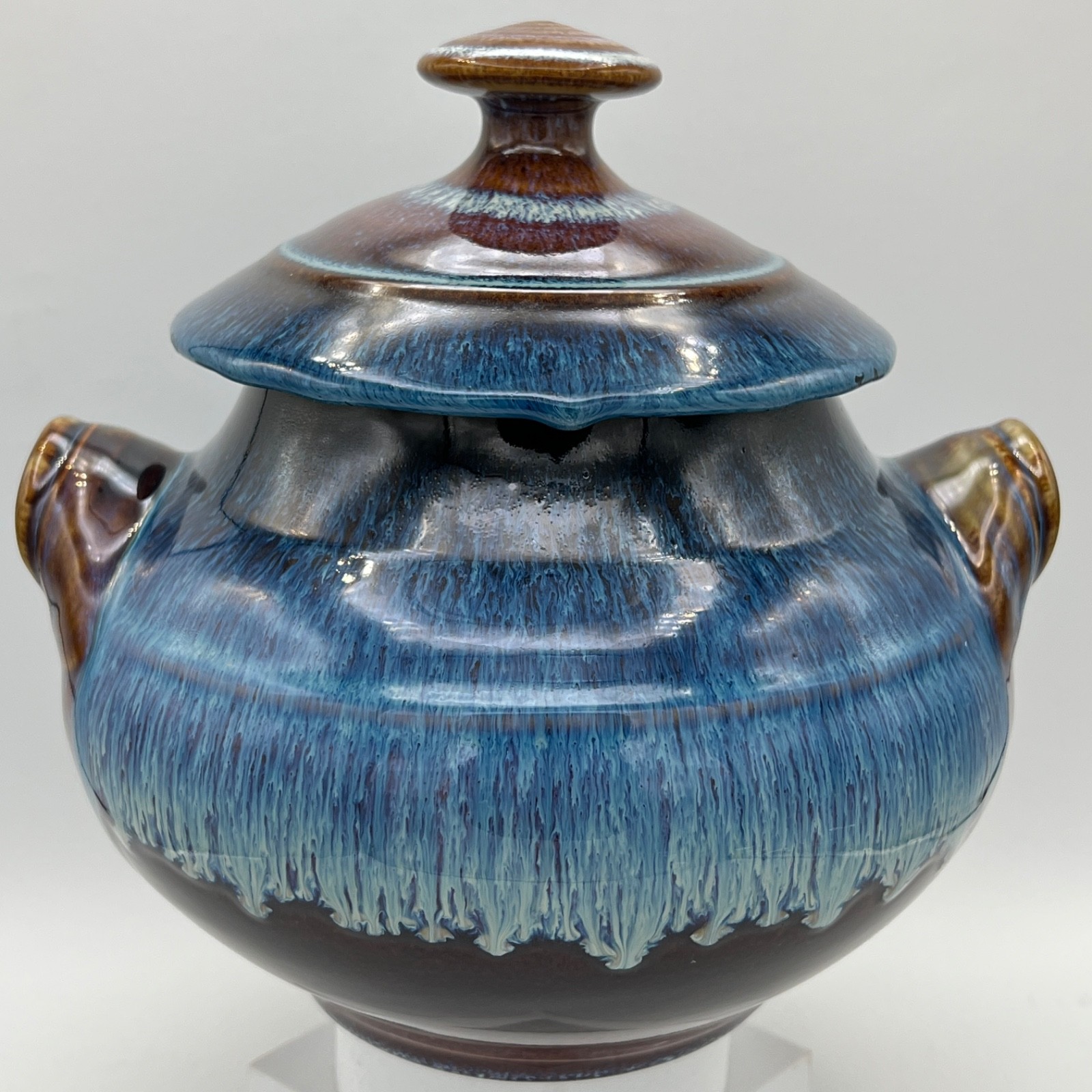 BILL CAMPBELL Studio Art Pottery Porcelain Jar Blue Drip Glaze RARE MINT