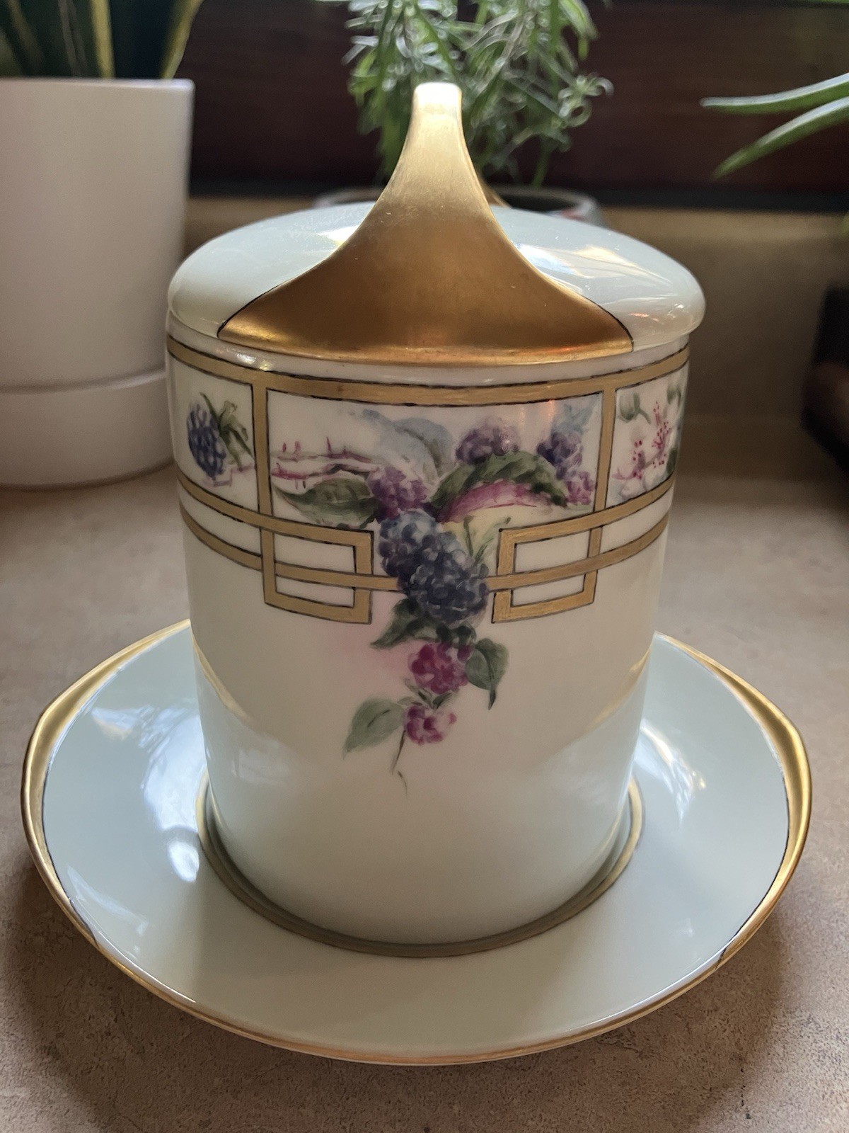 3pc Art Deco Rosenthal Donatello Bavaria Condensed Milk Holder Gold Porcelain