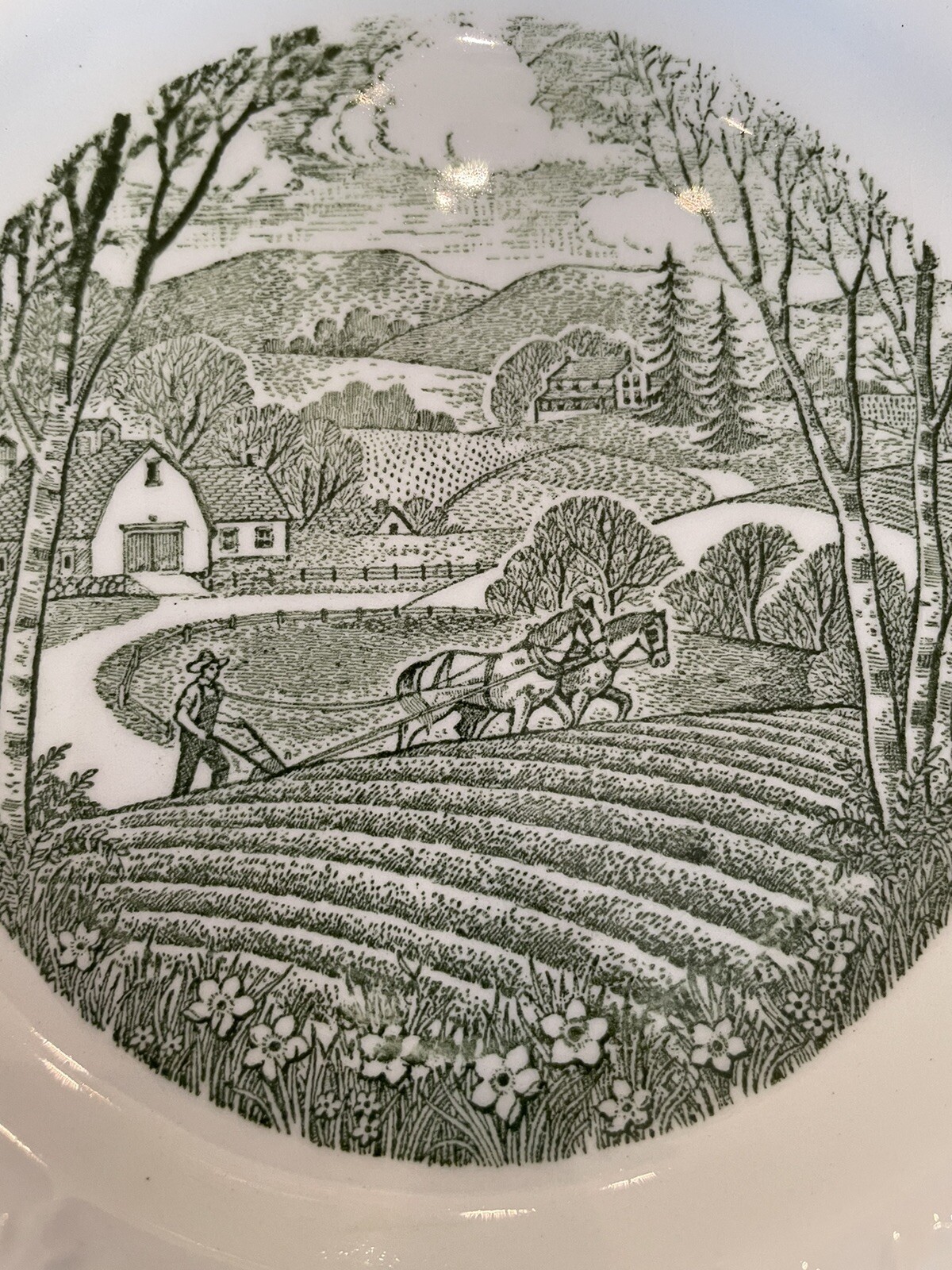 Vintage Taylor Smith & Taylor Pastoral Dessert Plates USA Farm 6 1/2 Inches