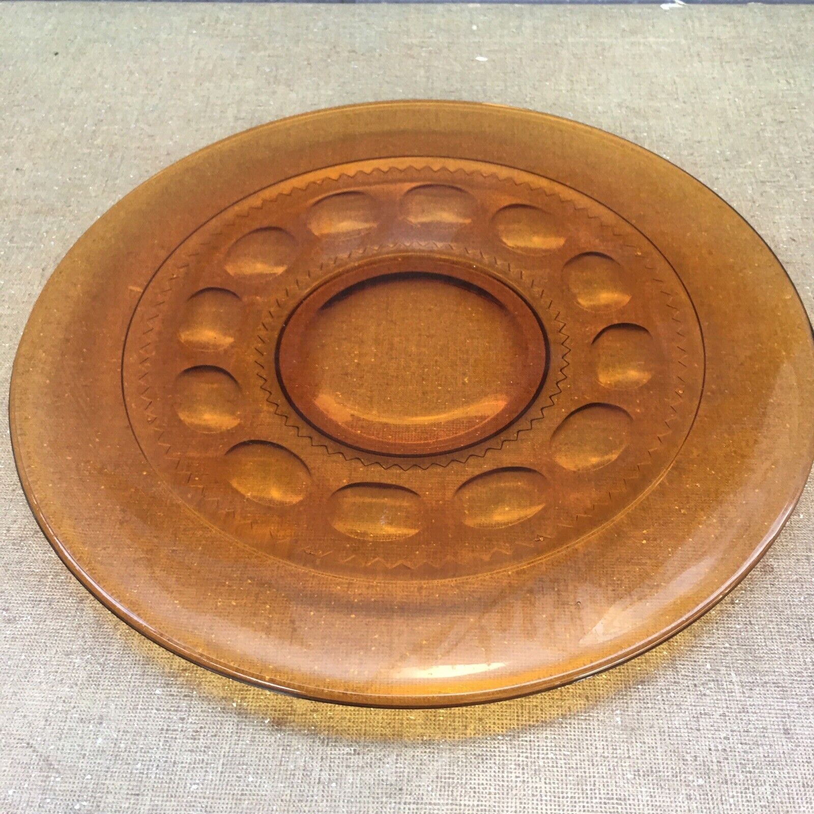 Vtg. Amber Depression Glass 10.25″ Serving Plate Kings Crown Indiana G. Set of 4
