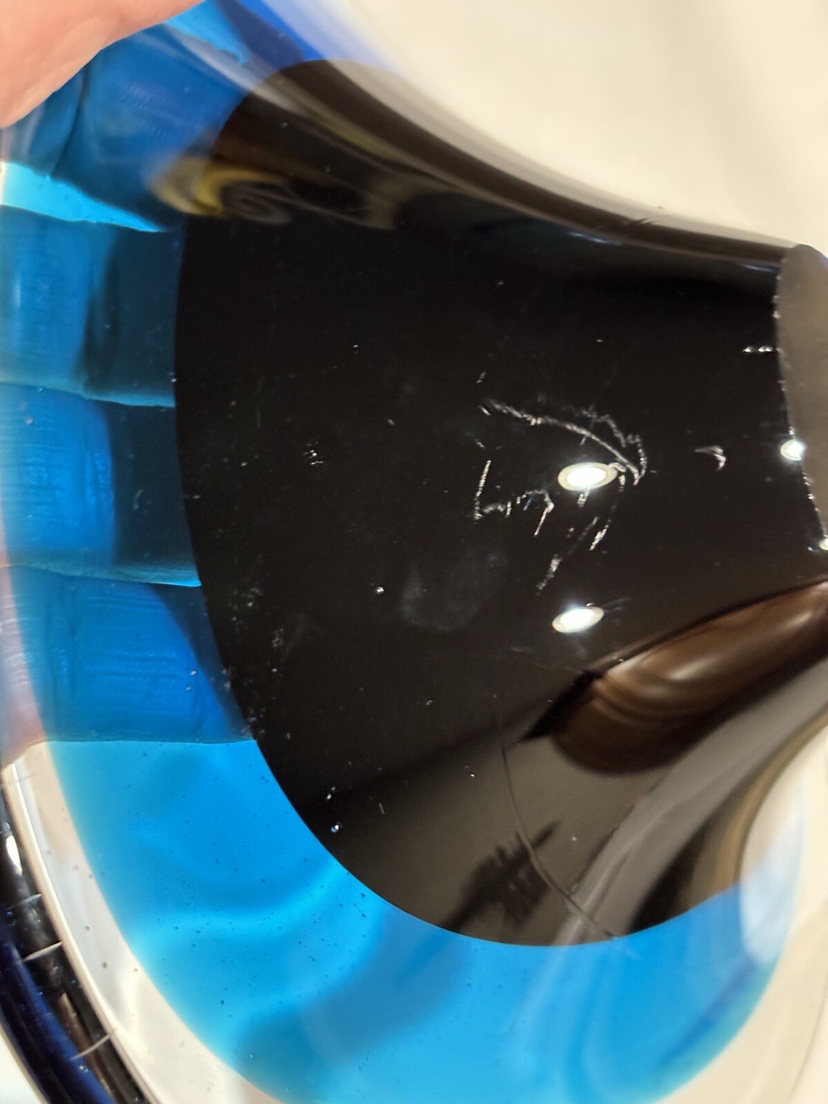 Vintage Art Glass Blue, Black to Clear Asymmetrical Candy or Trinket Dish AS IS