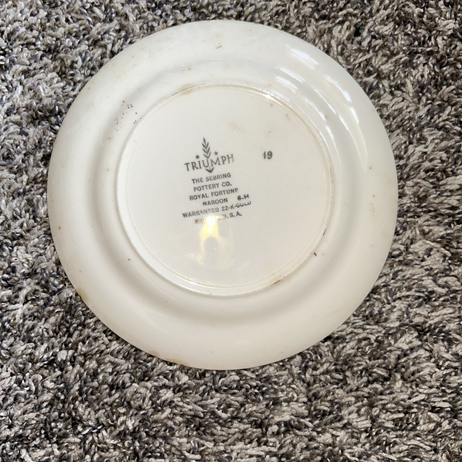 VTG Triumph Sebring Pottery “Royal Fortune Maroon” Plate – 22K Trim