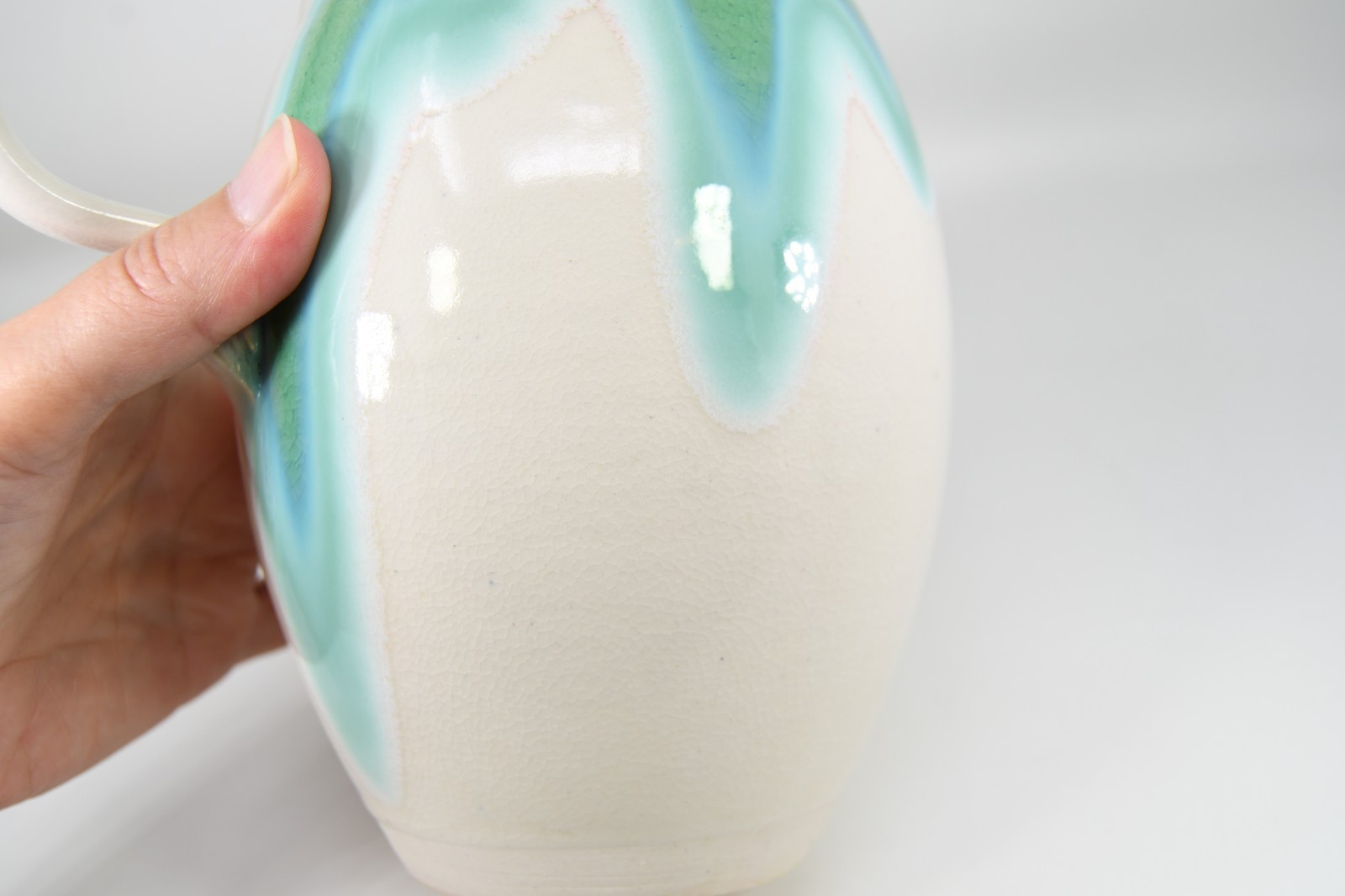 VTG Studio Art Pottery Pitcher Applied Flower Drip Flow Crystalline Glaze Signed