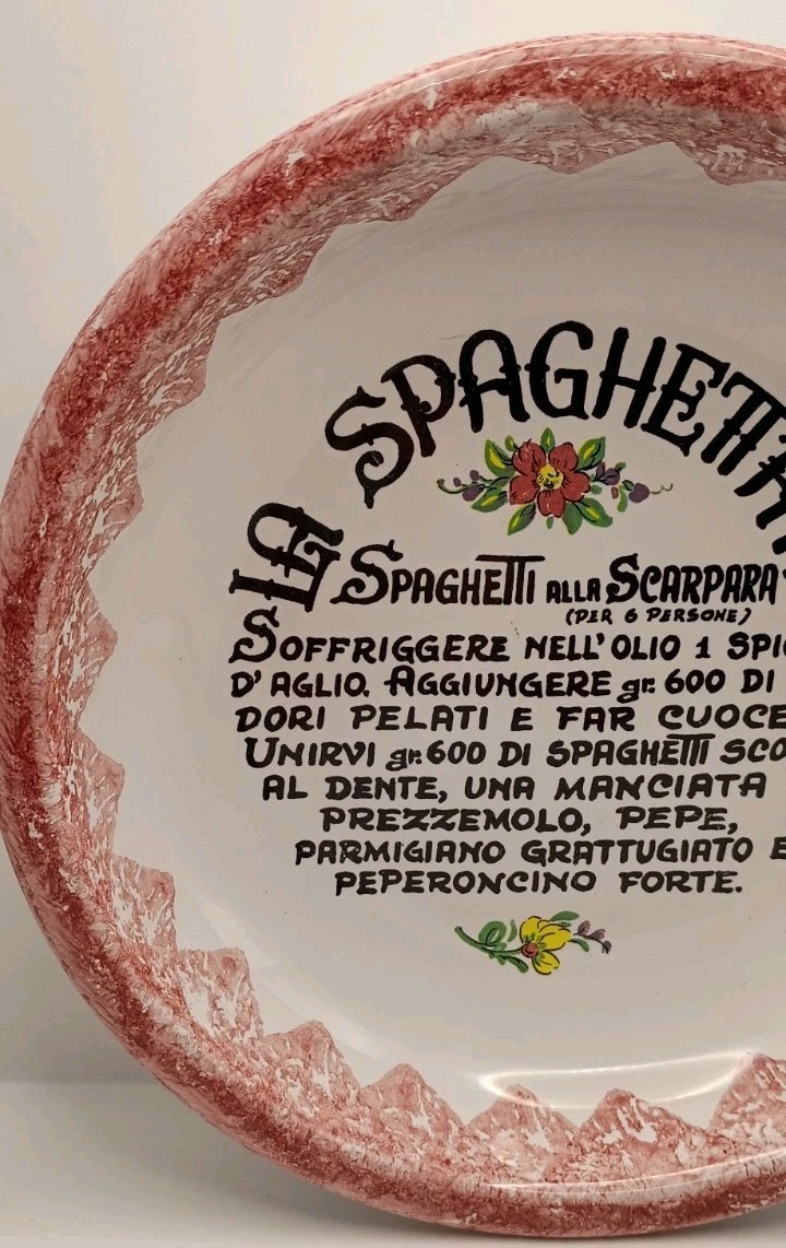 Vtg. Pisapia Italy Ceramic La Spaghettata Scarpara Recipe Bowl Red Sponge Paint