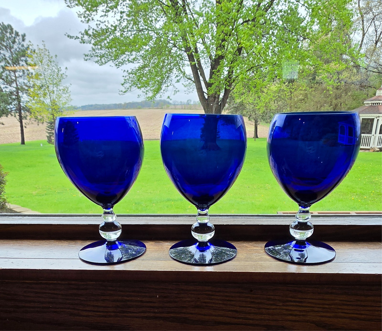 Bryce Glass cobalt blue wine or water goblet (7) mint cond