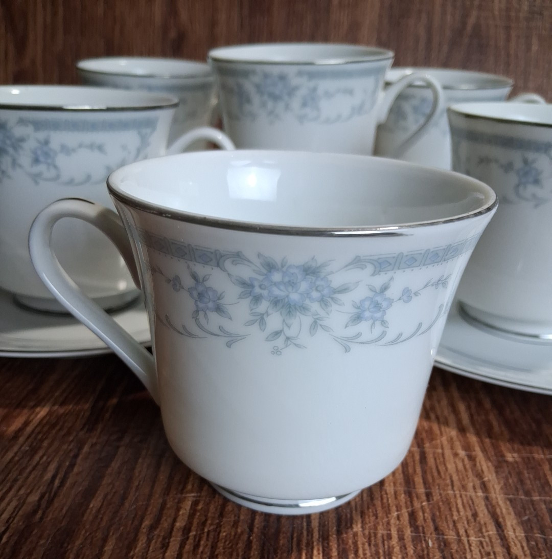 Blue Whisper by Sheffield 6 Coffee Cups 5 Saucers Made in Japan 1985 Lot Of 11