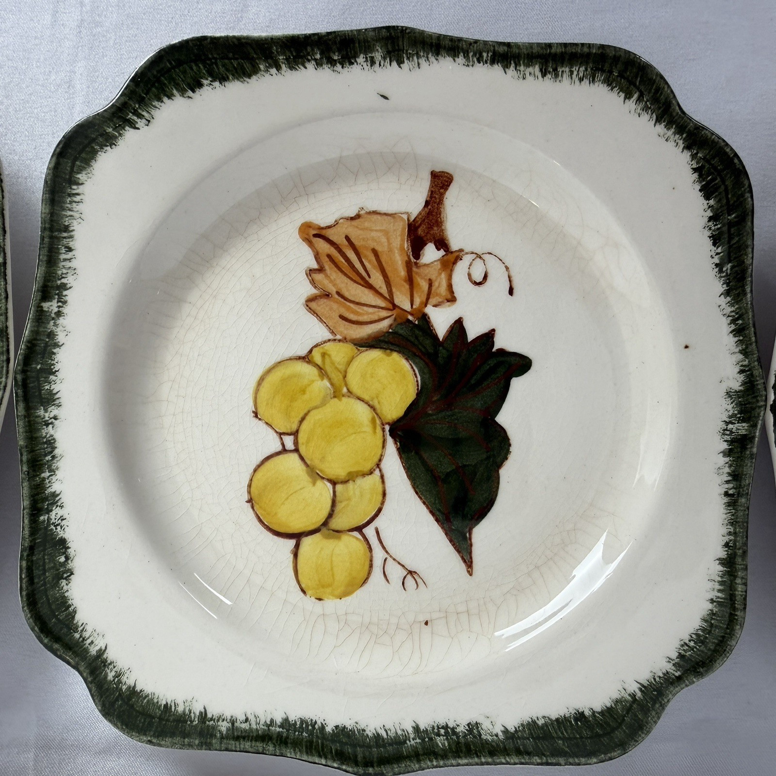 VTG Southern Potteries Set of 6 Blue Ridge ‘Country Fair Green’ Square Plates 6″