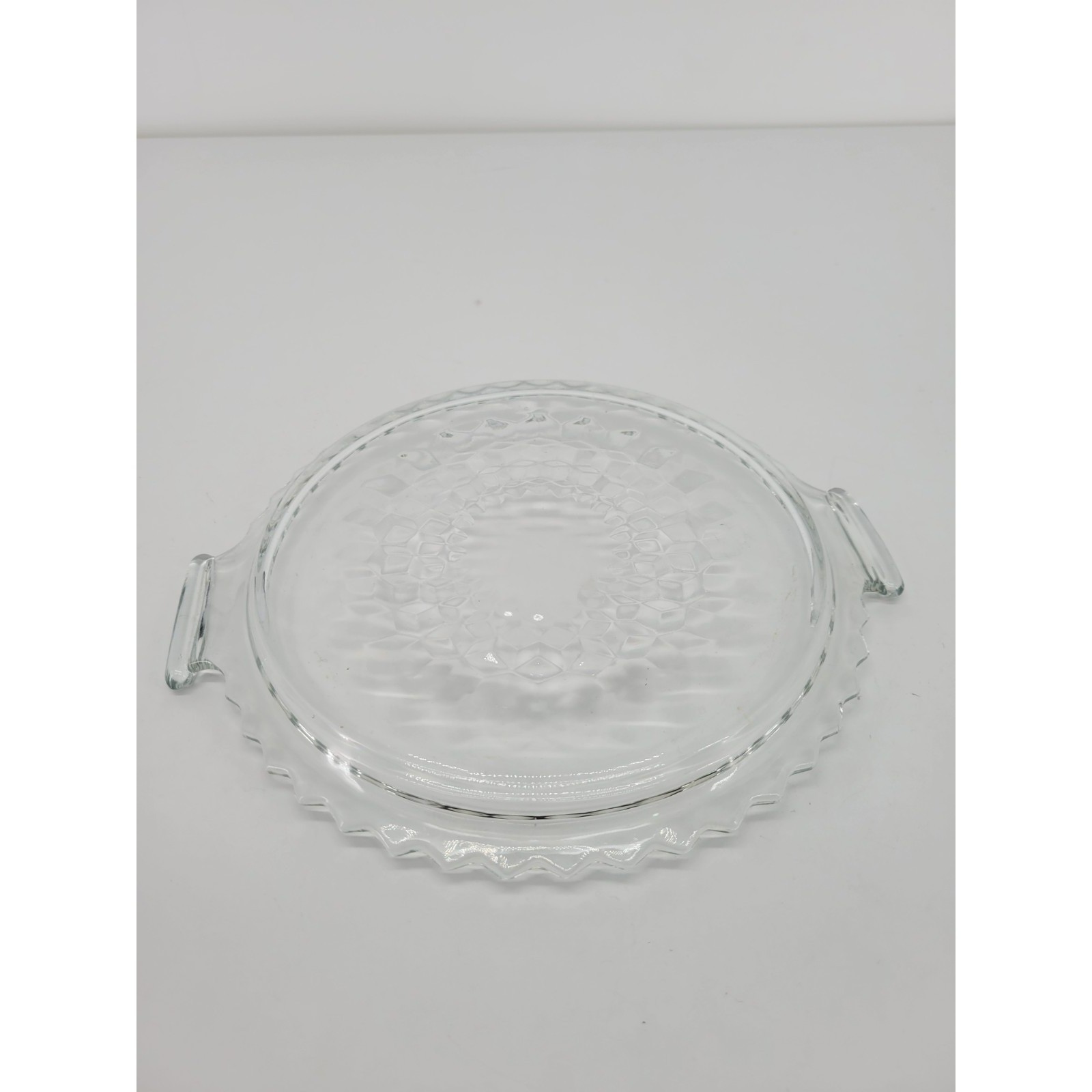 Vintage Jeannette Glass Cube Pattern Round Relish Tidbit Tray Clear Handle