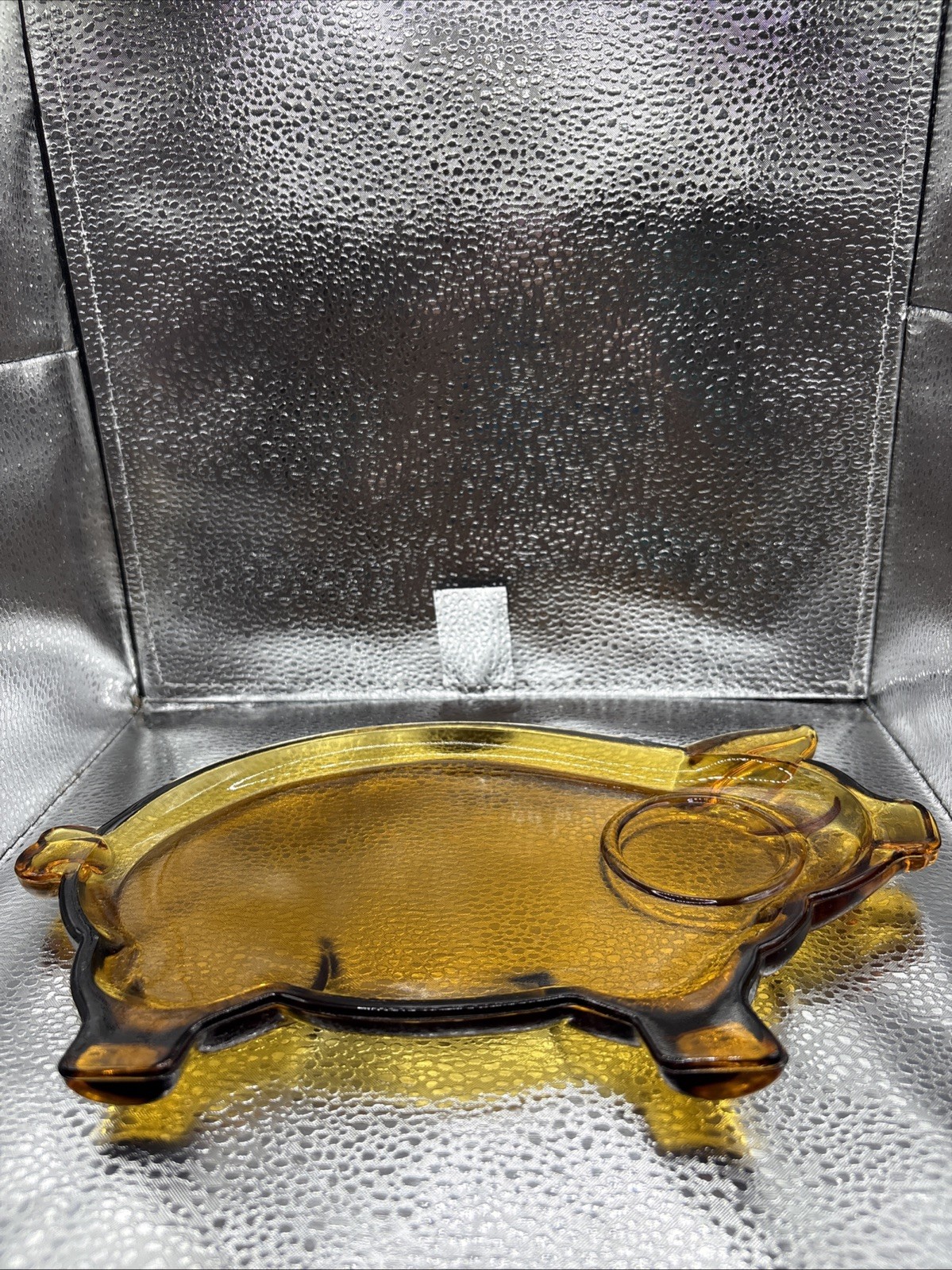 Vintage Tiara Indiana Glass Amber Pig Platter Tray Plate 1970s