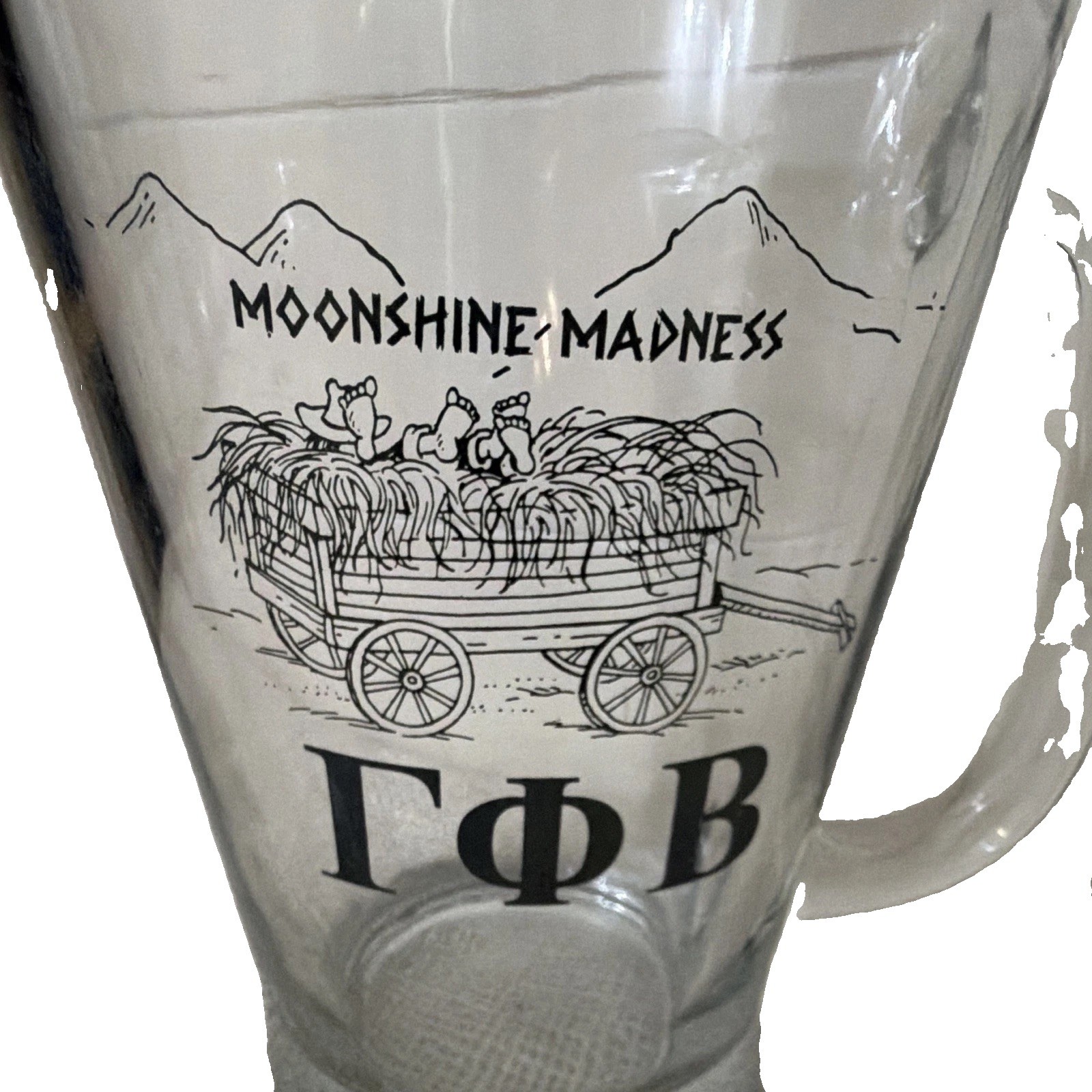 Gamma Phi Beta Clear Glass Pitcher w/Handle, “Moonshine Madness” Pattern