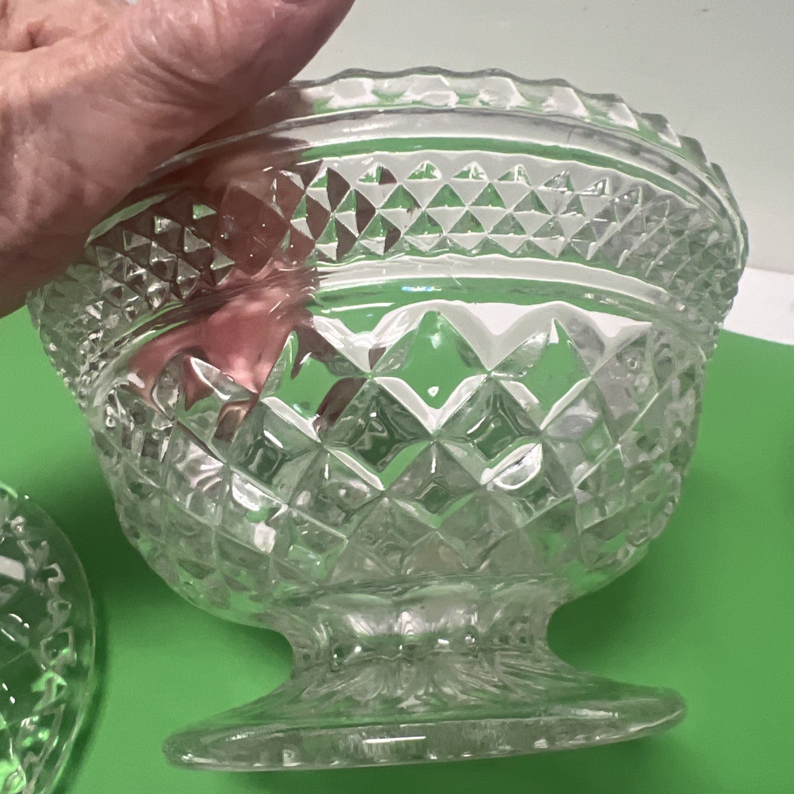 Lot Of 2 Vintage Anchor Hocking Wexford Diamond Pointed Clear Candy Dish W/lid