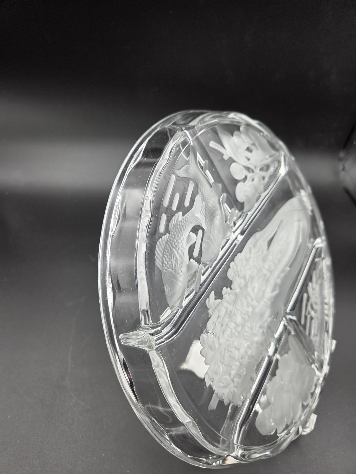 Vintage Indiana Glass Frosted 5 Part Divided Relish Tray Celery Fish Lobster