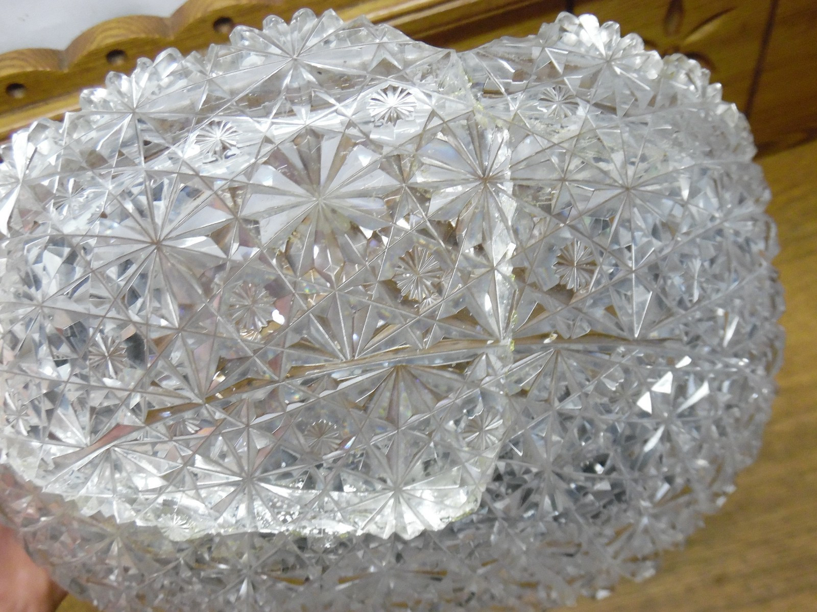 DAMAGED Antique American Brilliant Cut Glass Large Covered Dish – 9.5″ Diameter