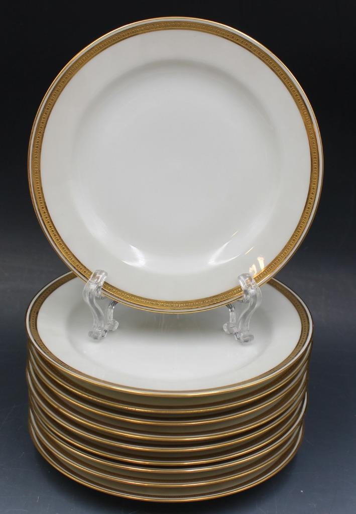 Haviland & Co Limoges Porcelain Set 10 Bread Plates White & Gold Beaded Border