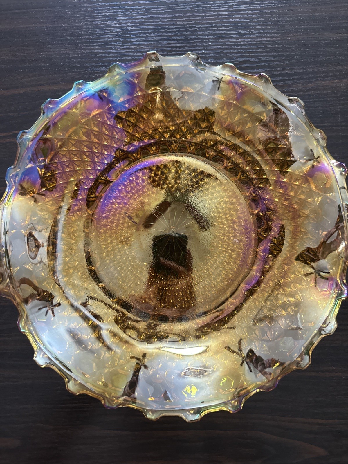 VINTAGE INDIANA GLASS CO CARNIVAL ORANGE MARIGOLD LEAF HOSTESS SERVING PLATE