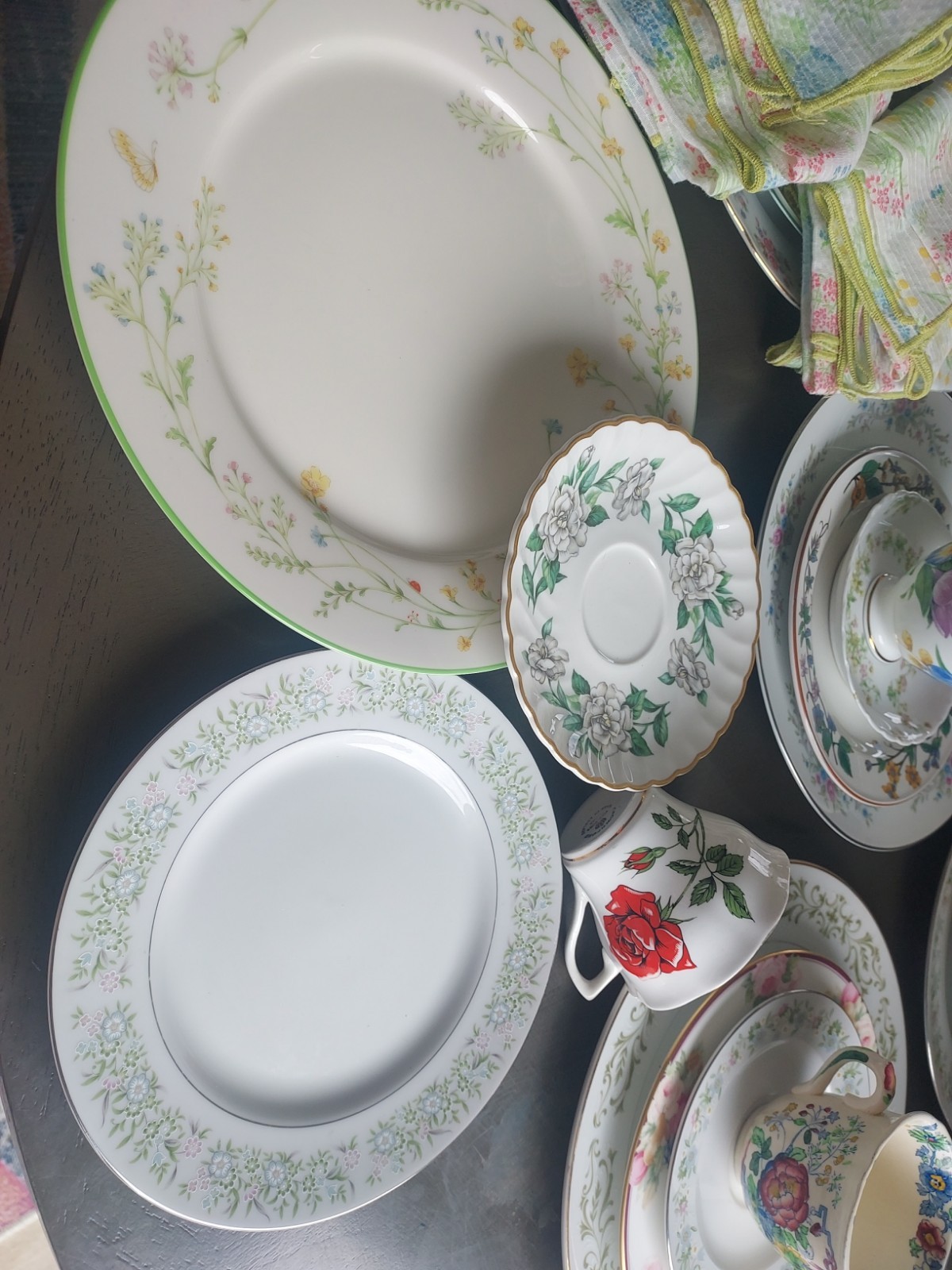 6 Garden Party Place Settings Mismatched 4 Pc Floral Botanical Vtg China Napkins