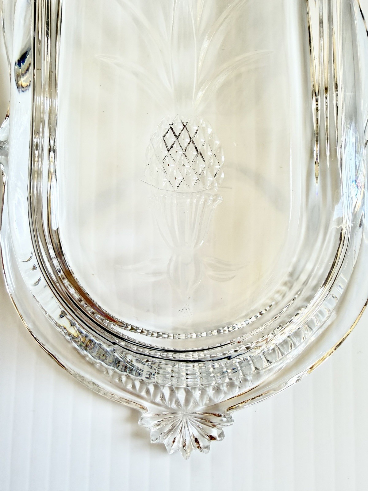 Vtg Heisey Plantation Pineapple Clear Glass Celery/ Butter Dish Oval 9.5x 4.25″