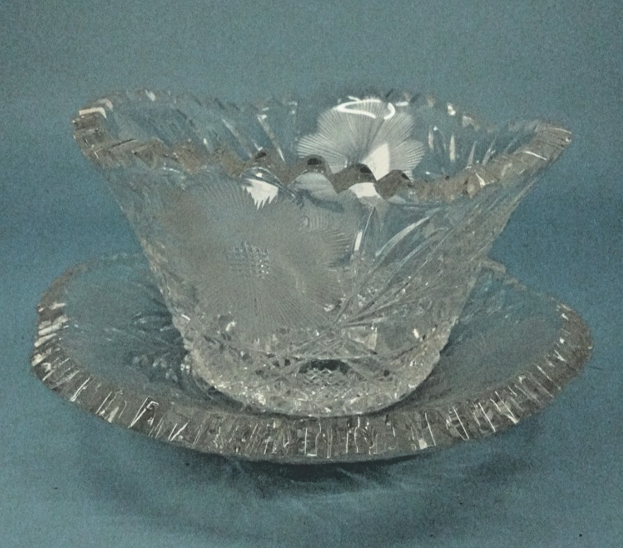 Antique American brilliant Period Cut Glass Mayonnaise Bowl w/ Under Plate