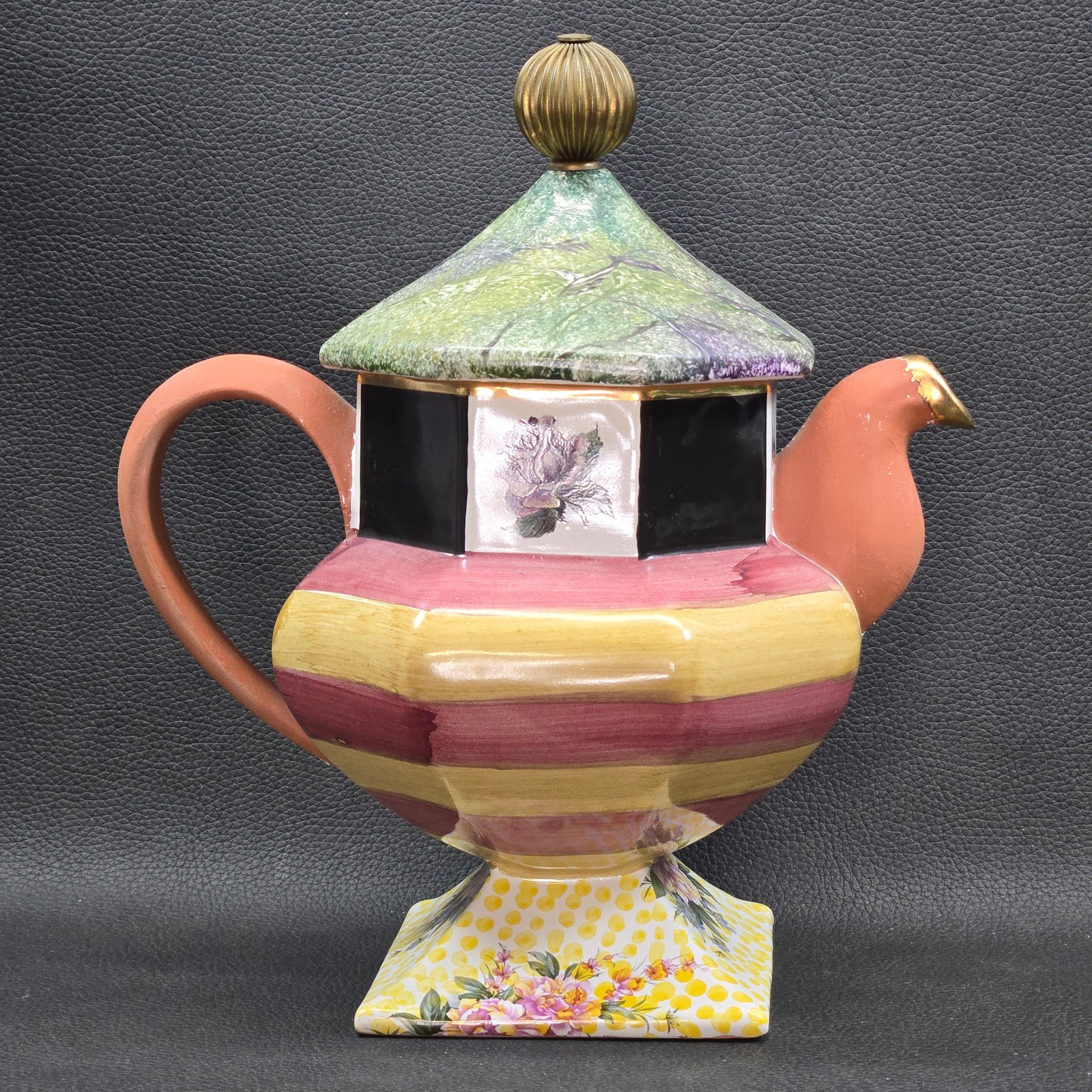 Mackenzie Childs Torquay Frank and Mustard 11 Inch Ceramic Clay Teapot w/ Lid