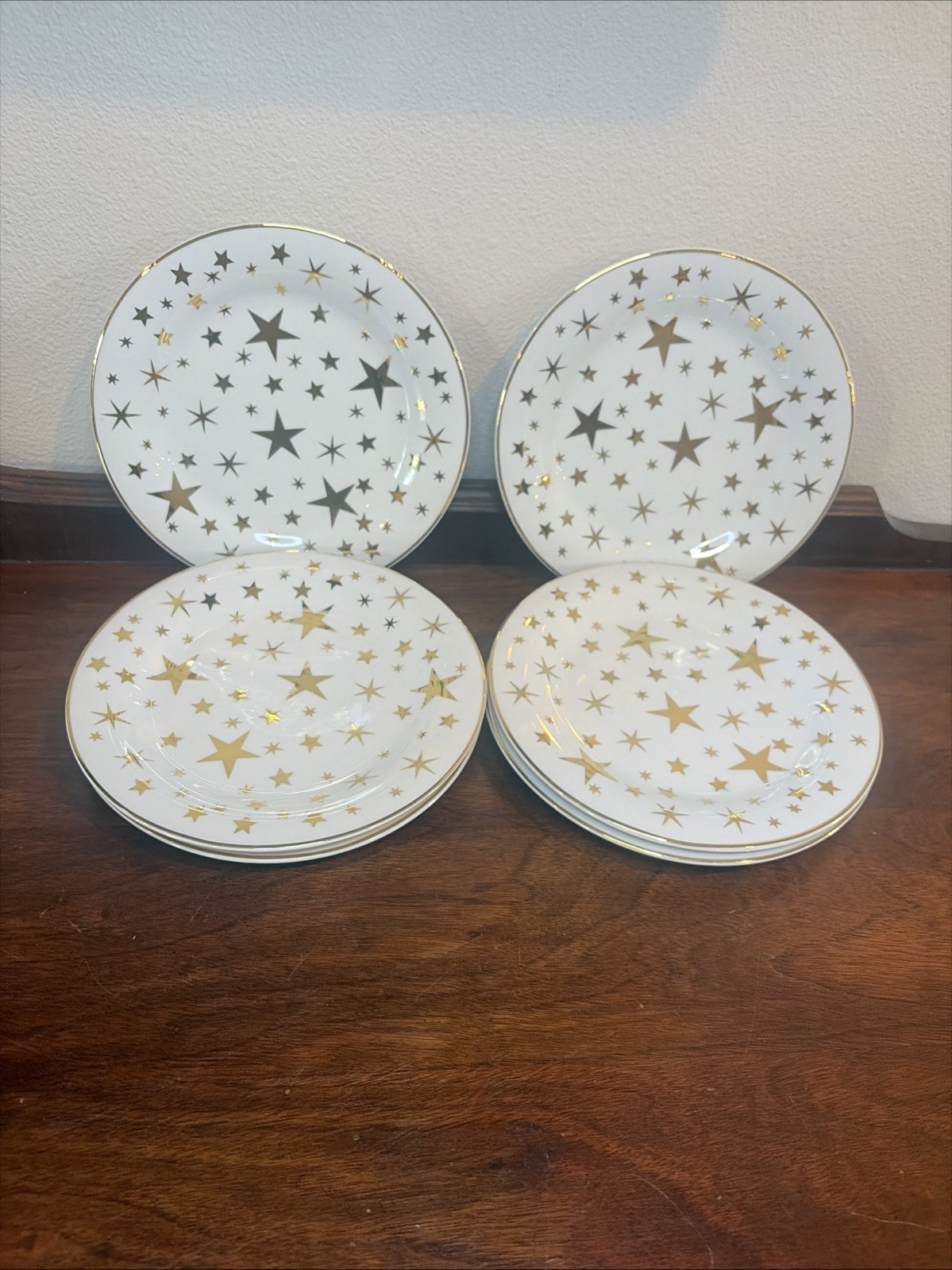 VTG Sakura Dessert/Salad Plates Classic Gold Stars 7.5” Gold&White Set Of 6 1997