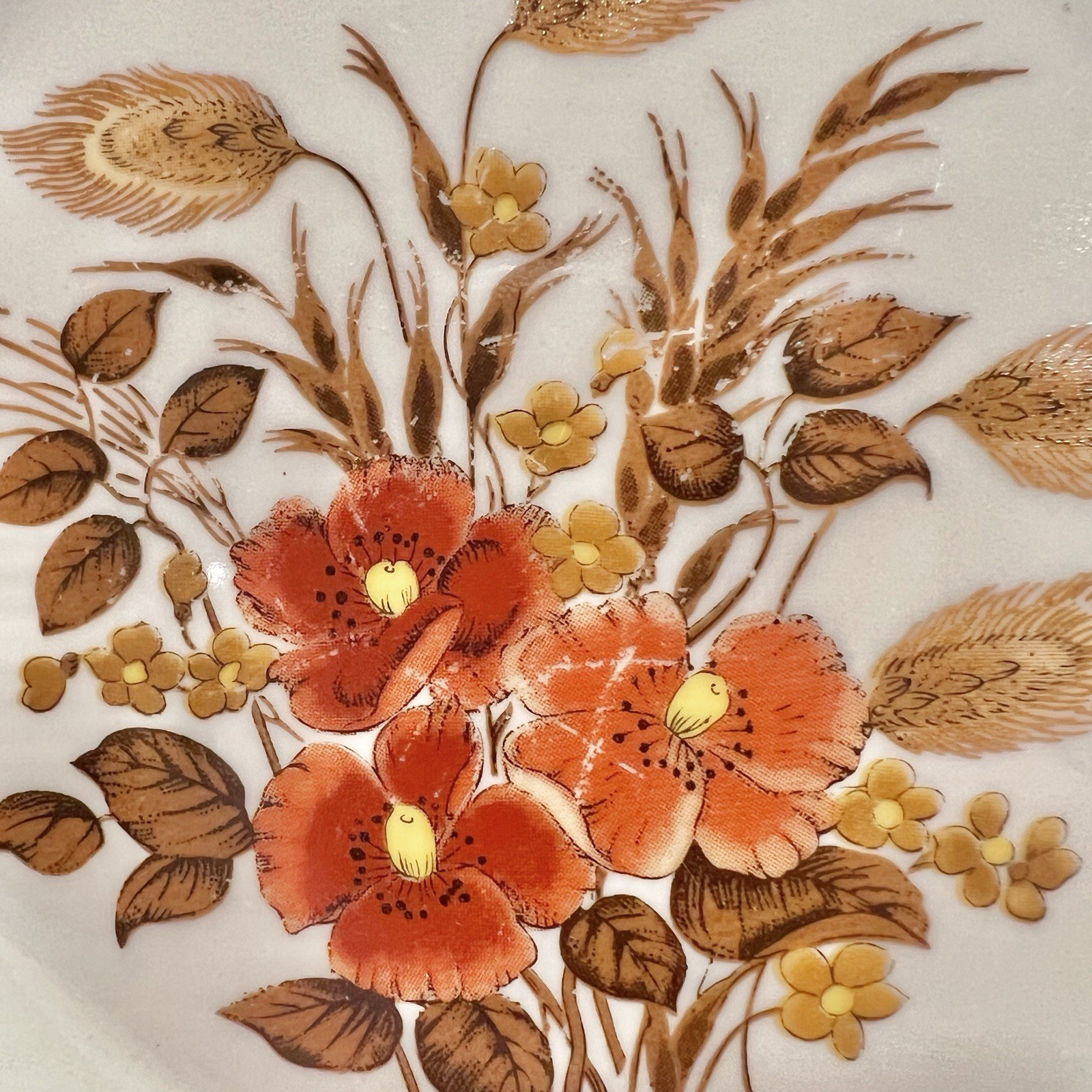 Diamond Design Stoneware Salad Plate 7.75in” Floral Wheat Brown Japan Preowned
