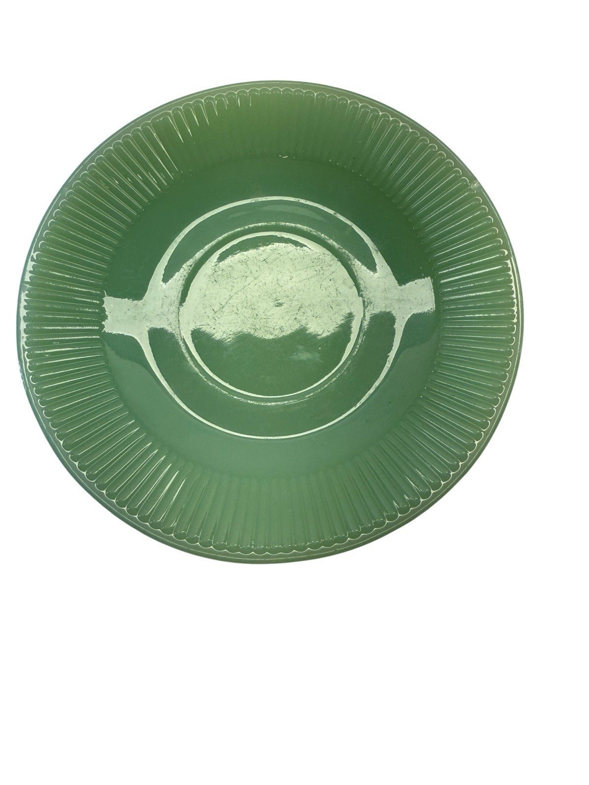 Rare Rayed Bottom Fire King Jade-ite Jane Ray Saucer – Excellent Condition