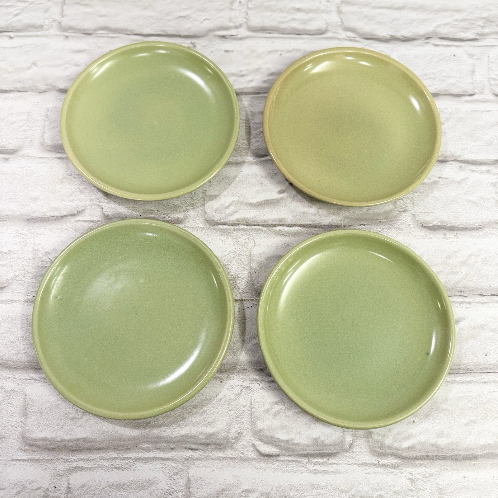 Vtg 1950’s La Solana Pottery Stoneware Salad Plates 6” Avocado Sage Green Set 4