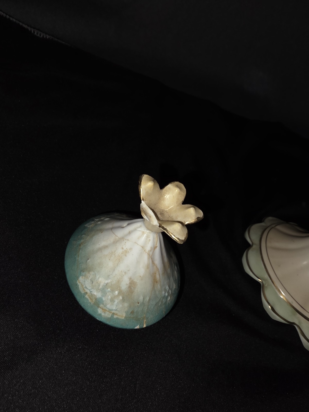 Vintage RS Prussia Red Mark Chocolate Pot Green Floral Footed Scalloped Base