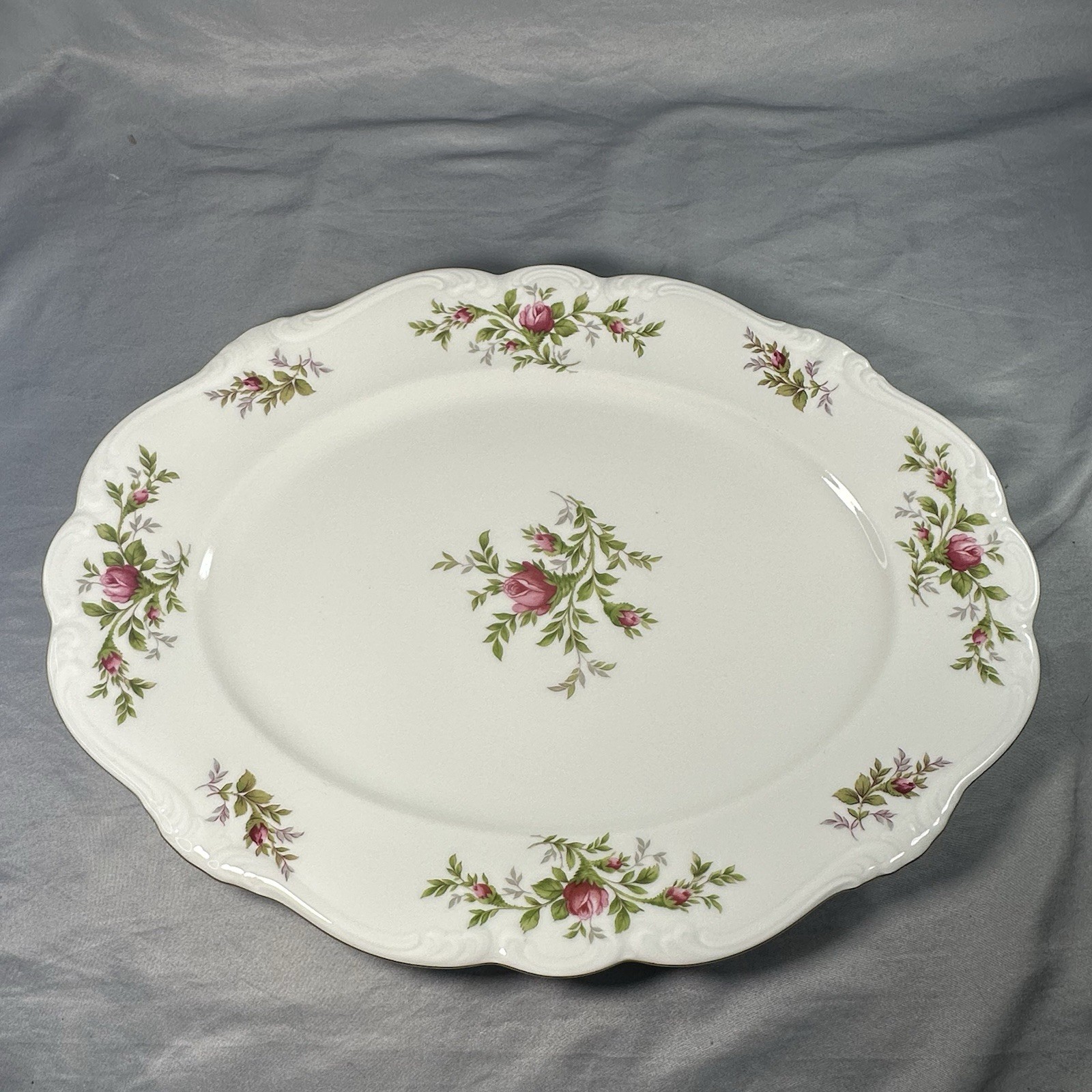 Johann Haviland Moss Rose Large Serving Platter 15”L Gold Trim Bavaria 1970’s