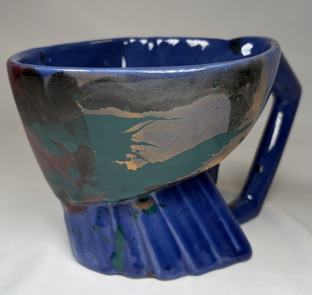 RARE CHARLES NALLE Studio Art Pottery Mug ABSTRACT Contemporary Splatter Multi