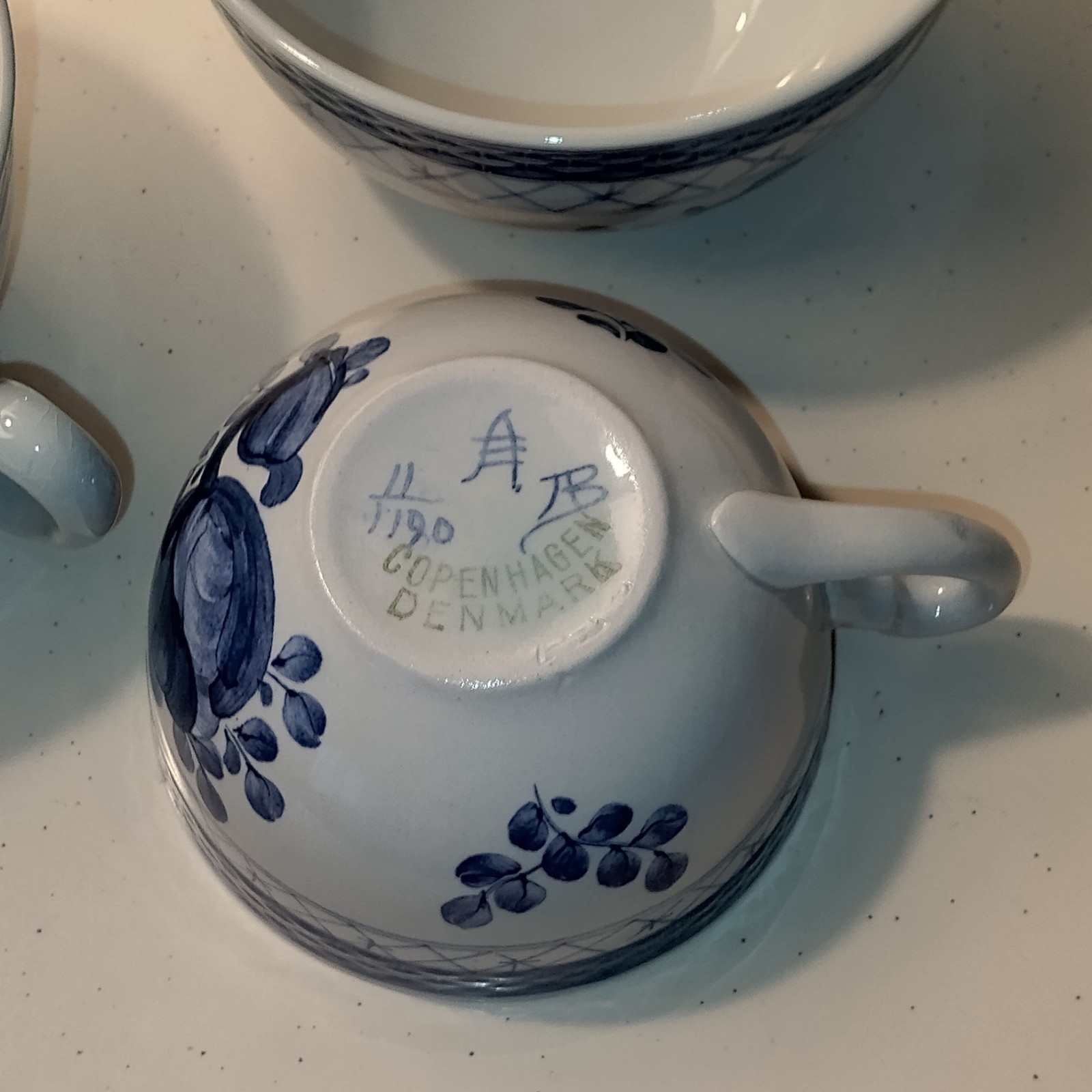 Royal Copenhagen Tranquebar Blue Cups Set of 2 Coffee & 1 Demitasse Size Beehive