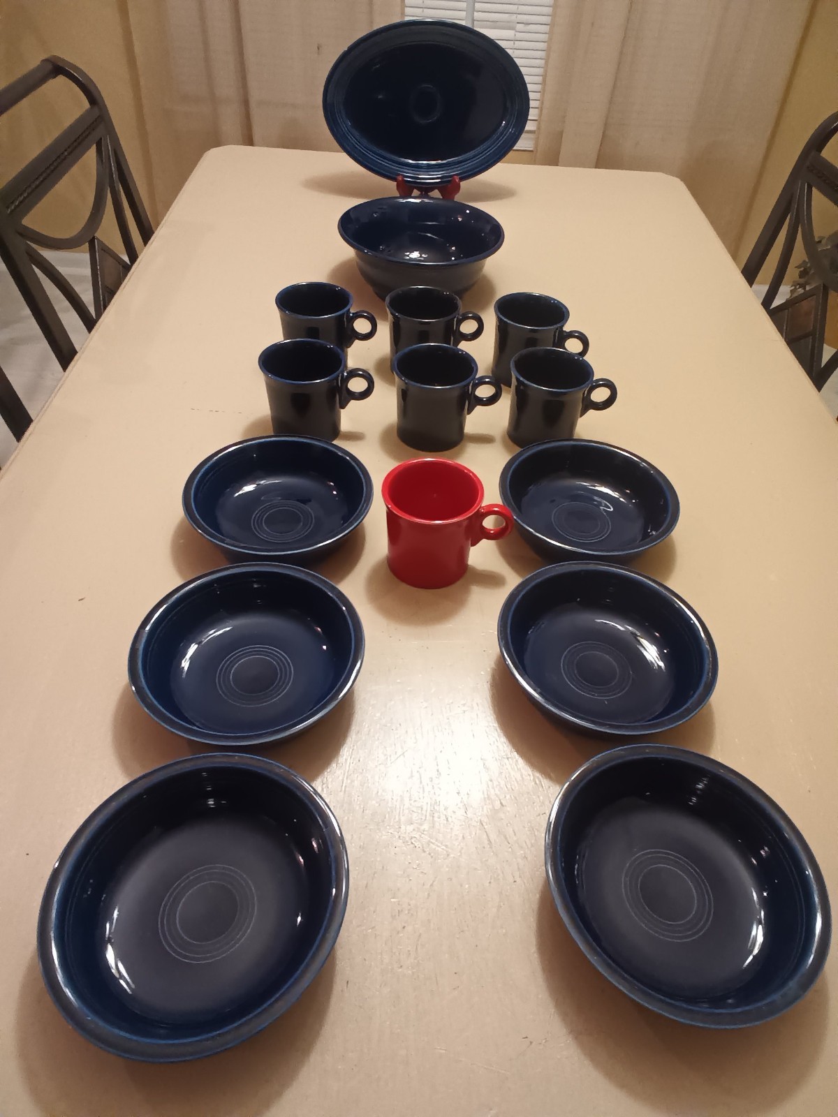 Fiesta Retired Cobalt Blue Lg Salad Bowl, Lg Platter,7 Cups, 6 Salad/Soup Bowls