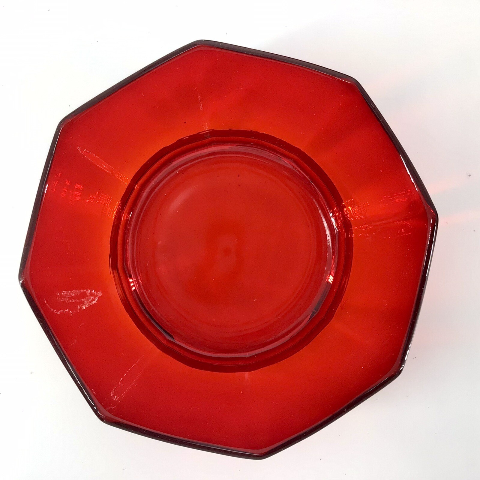 Amberina Hexagon 4 Dessert Bowls Red Glass Berry Sherbet Dishes Vintage 002