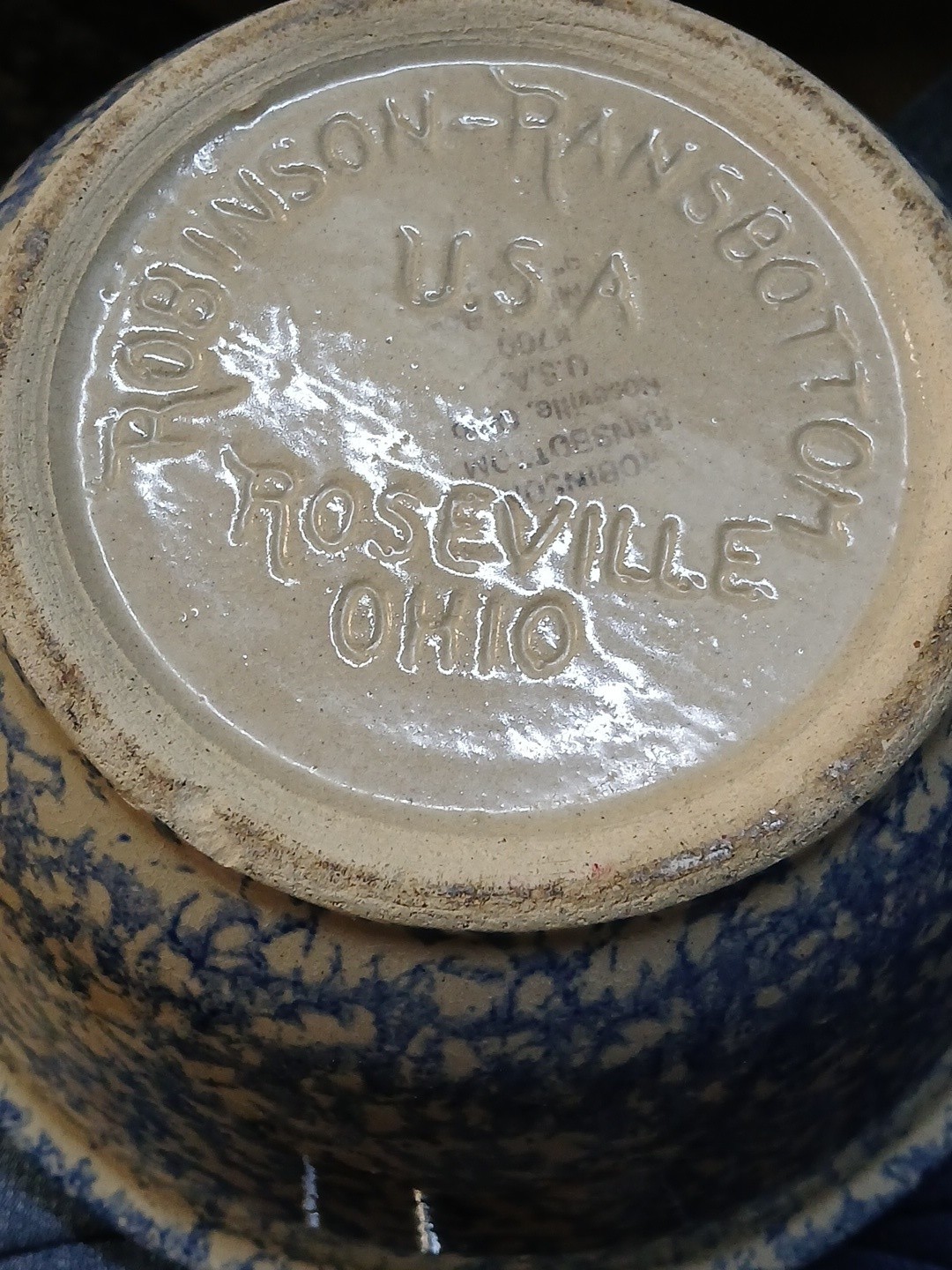 Vintage Robinson Ransbottom Pottery Blue Spongeware Nesting Mixing Bowl Set 2