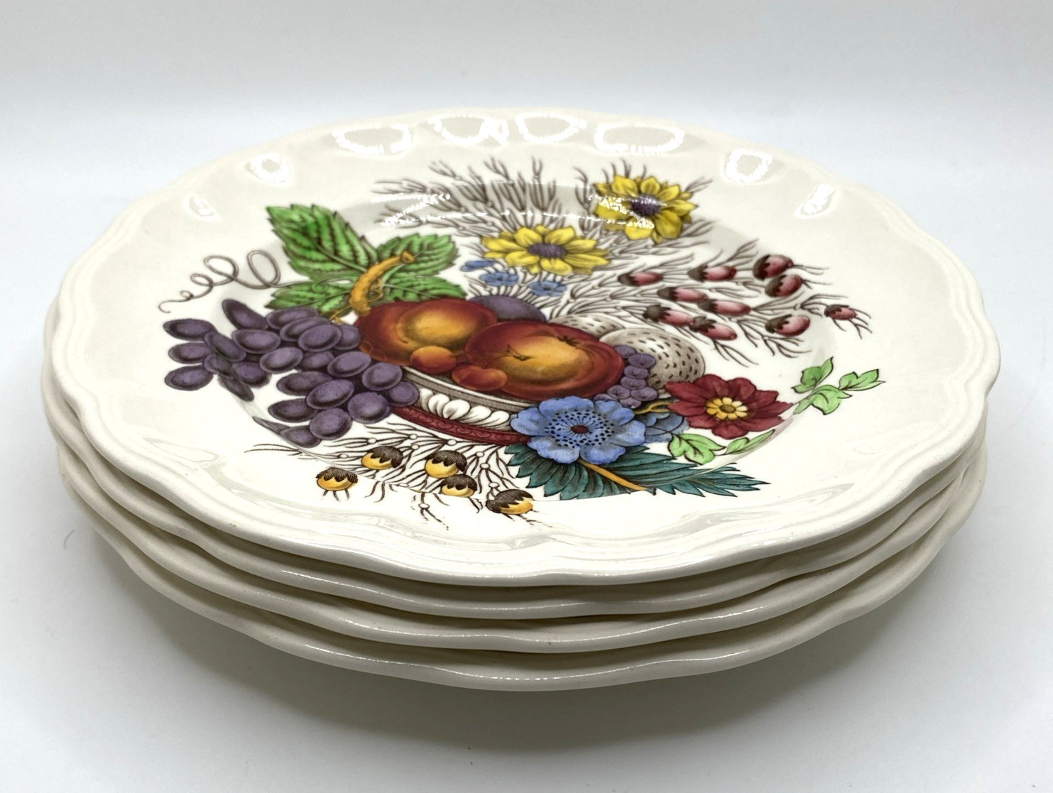 Vtg Spode Copeland England Reynolds 2188 Fruit & Flowers 7 7/8″ Plates Set of 4