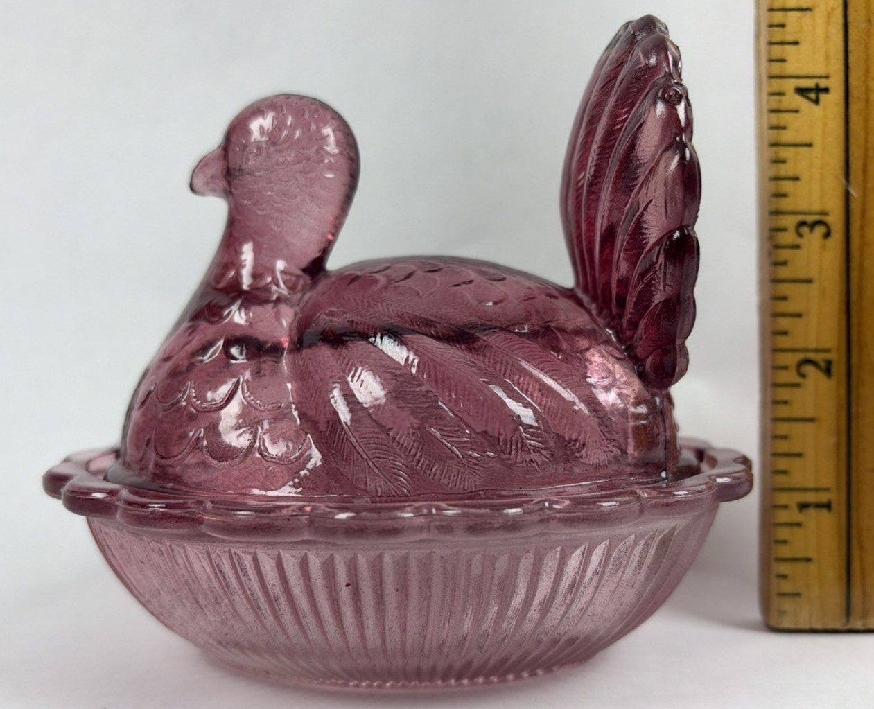 Turkey Bird On Nest Cranberry Indiana Glass Small Candy Dish – 4½” Tall